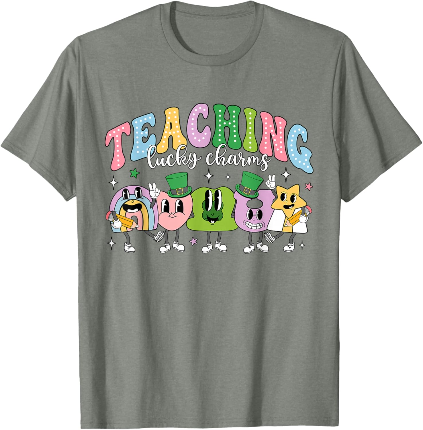 Funny Retro St Patricks Day T-Shirt for Teachers with Lucky Charms Design - 19