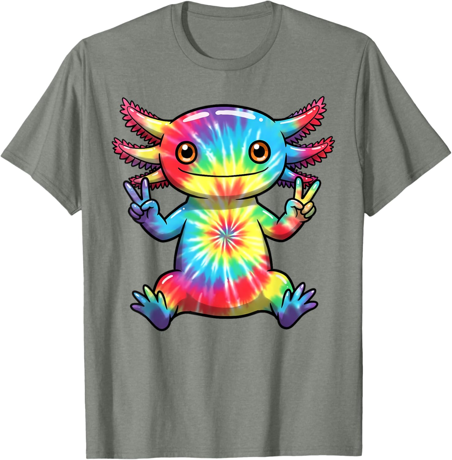 Cute Axolotl Peace Sign Tie-Dye T-Shirt for Colorful Hippie Vibes - 14