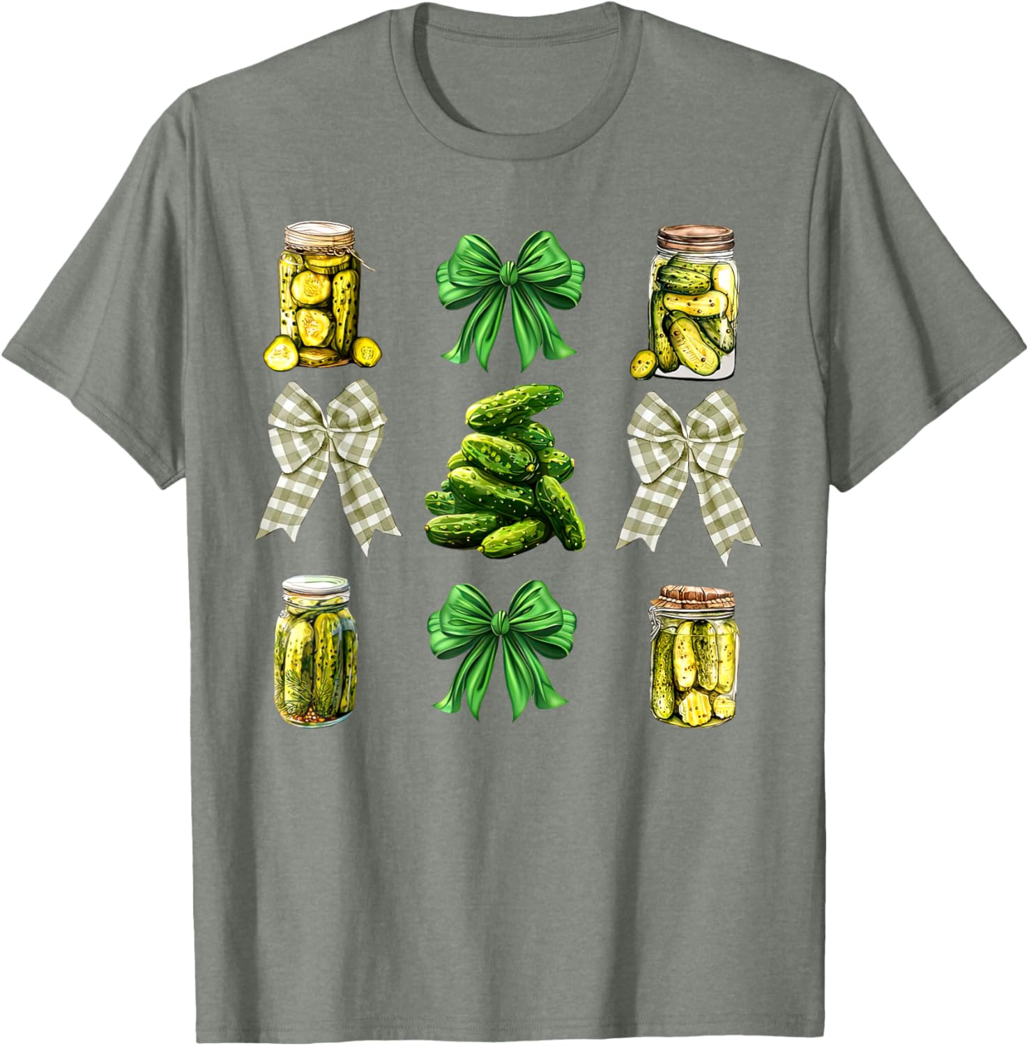 Cute Pickle Jar Coquette Bow Cucumber T-Shirt for Garden Lovers - 27