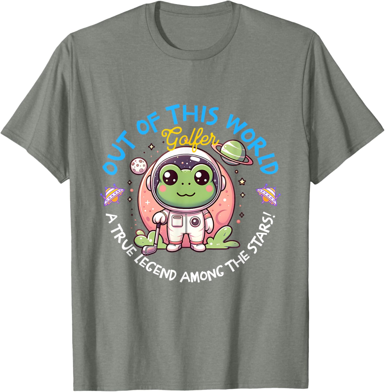 Out Of This World Golfer Frog Astronaut T-Shirt for Fun Golf Lovers - 9