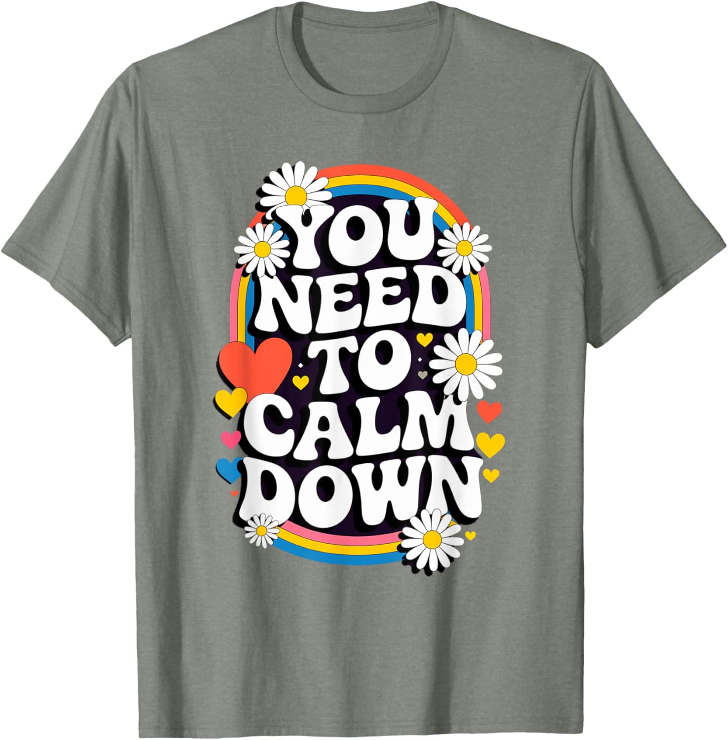 Groovy Rainbow Daisy T-Shirt for Calm Vibes and Fun Gifts - 23