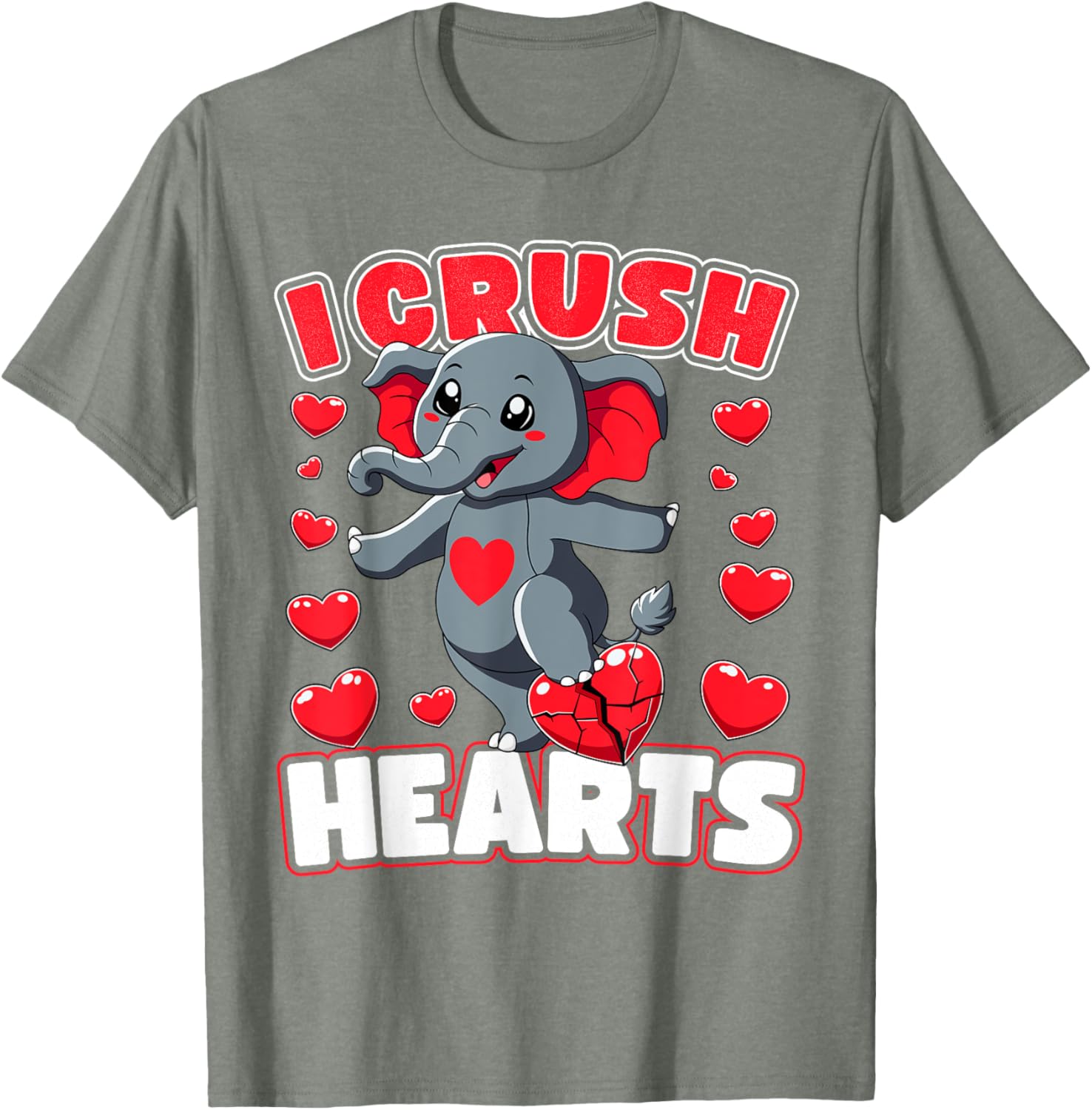 I Crush Hearts Elephant Valentine's Day T-Shirt for Boys and Toddlers - 26