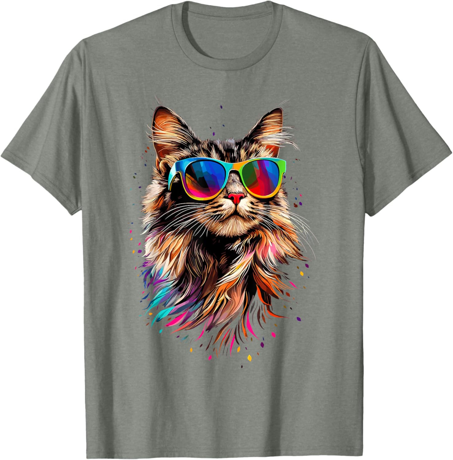 Cute Maine Coon Cat Sunglasses T-Shirt for Cat Lovers - Fun Apparel - 24