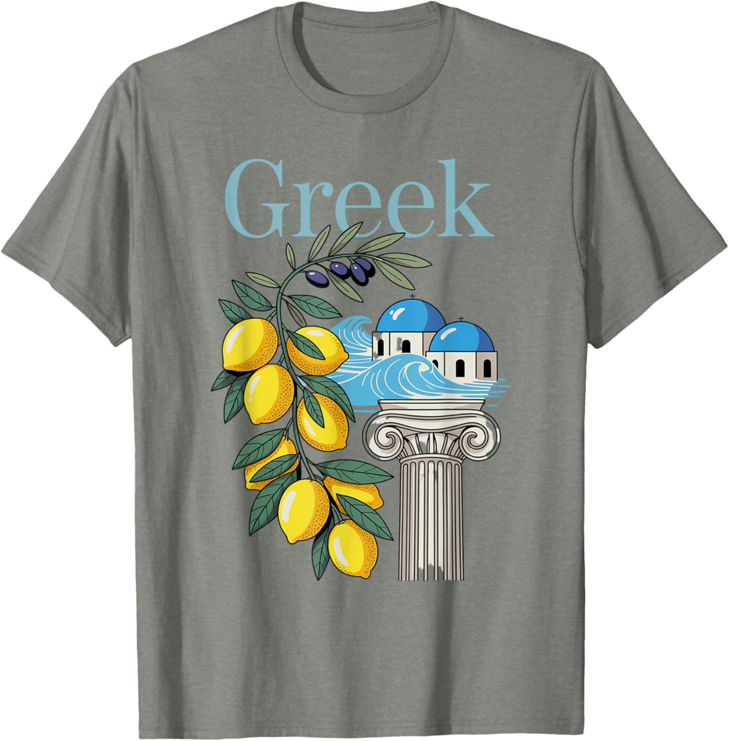 Greek Culture T-Shirt Featuring Lemons and Iconic Architecture Souvenir - 1
