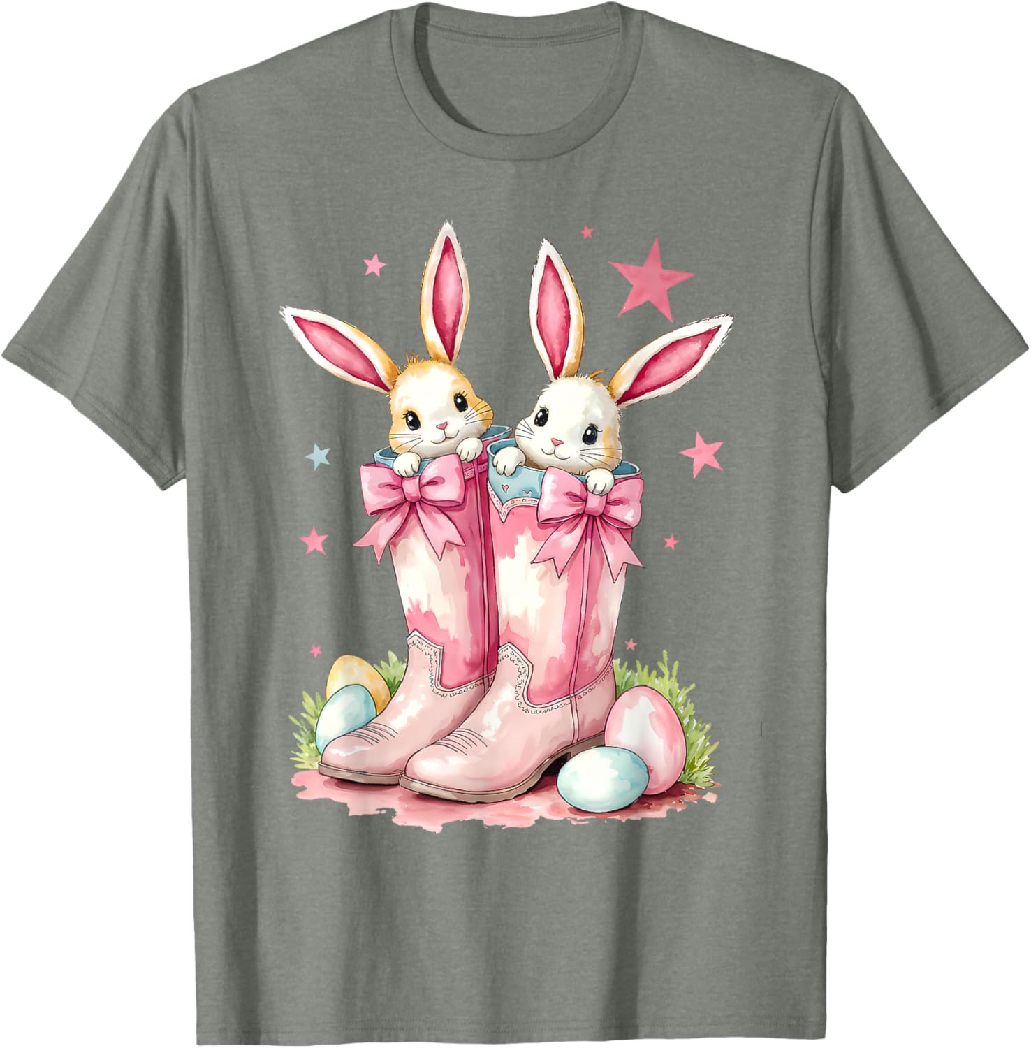 Howdy Easter Bunny Cowboy Boots T-Shirt for Women and Girls - 1