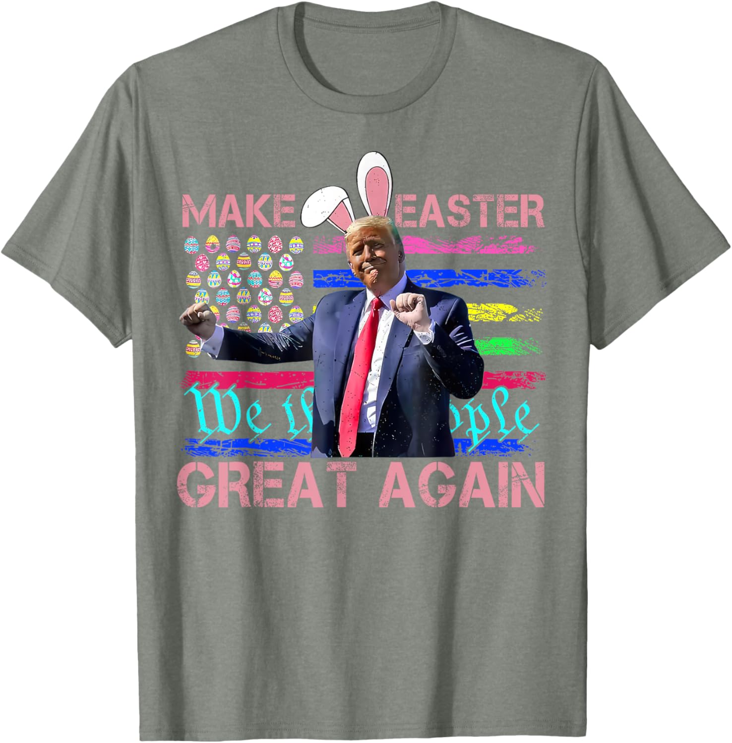Funny Trump Dancing Easter T-Shirt with USA Flag for Holiday Fun - 27