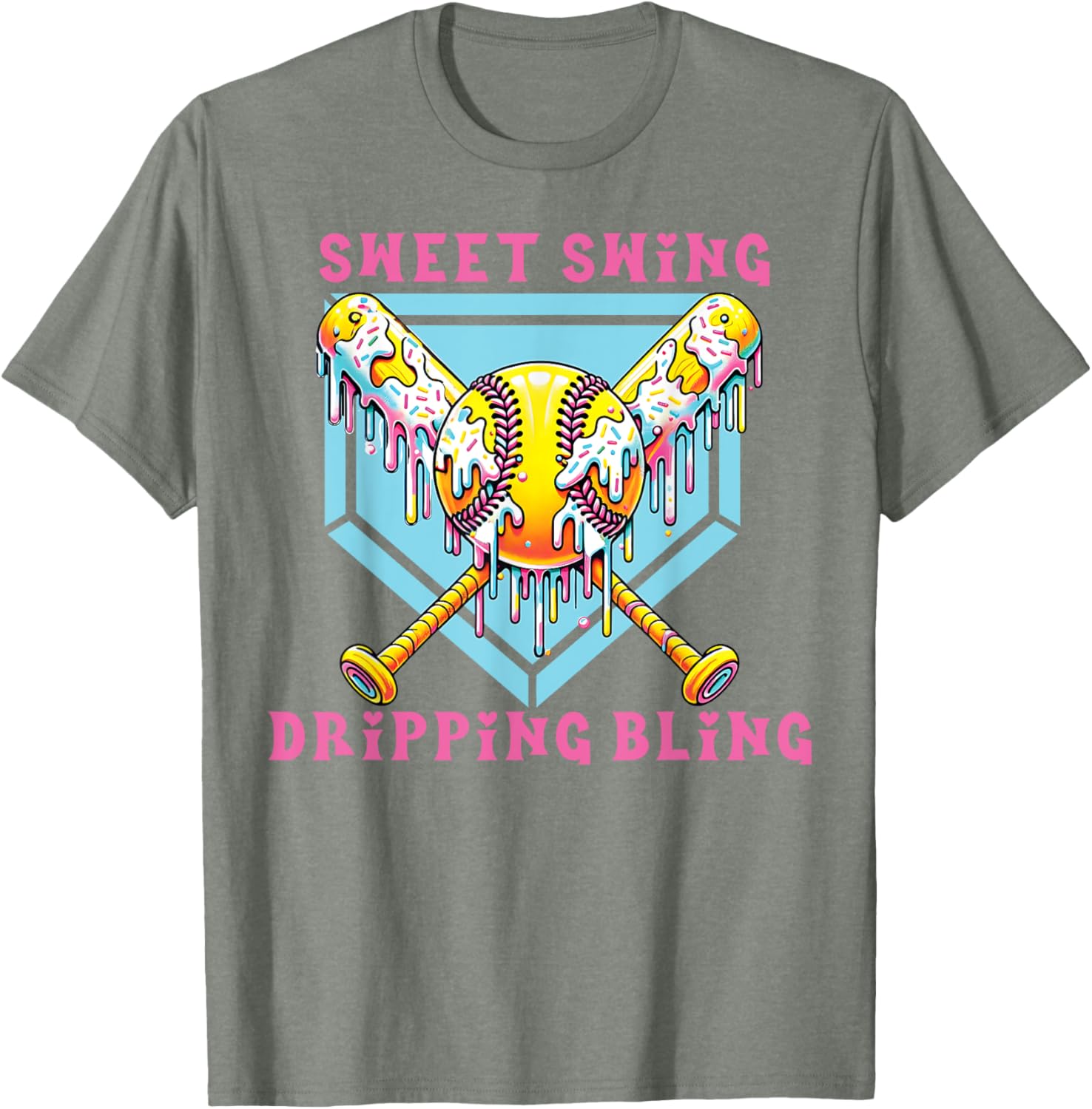 Sweet Swing Dripping Bling Softball Ice Cream Tee for Fun Play Days - 13
