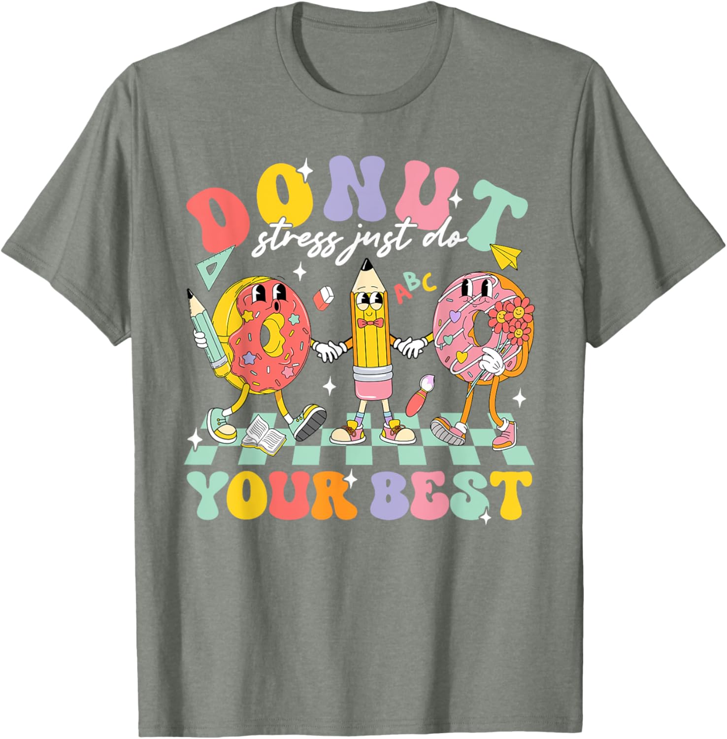 Groovy Donut Stress Test Day T-Shirt for Kids and Teachers Fun Style - 17