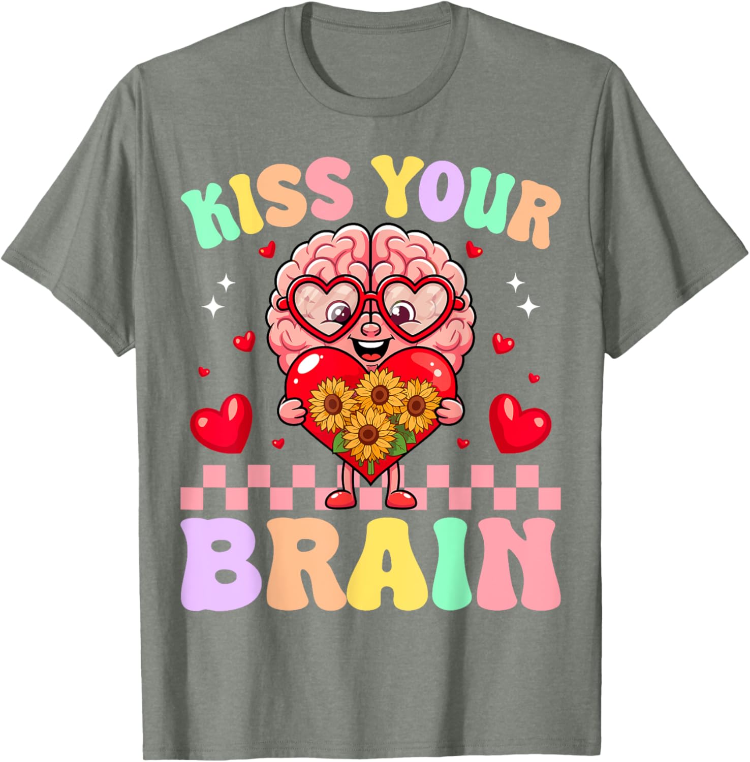 Funny Teacher Valentine's Day T-Shirt - Kiss Your Brain Gift for Educators - 1