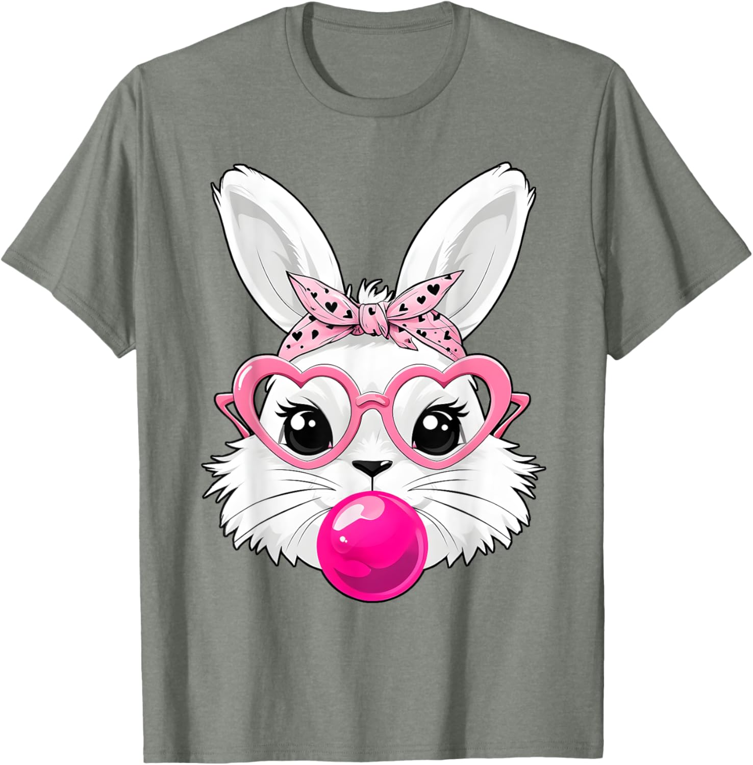 Cute Bunny Face T-Shirt with Heart Glasses for Easter Day Fun - 16