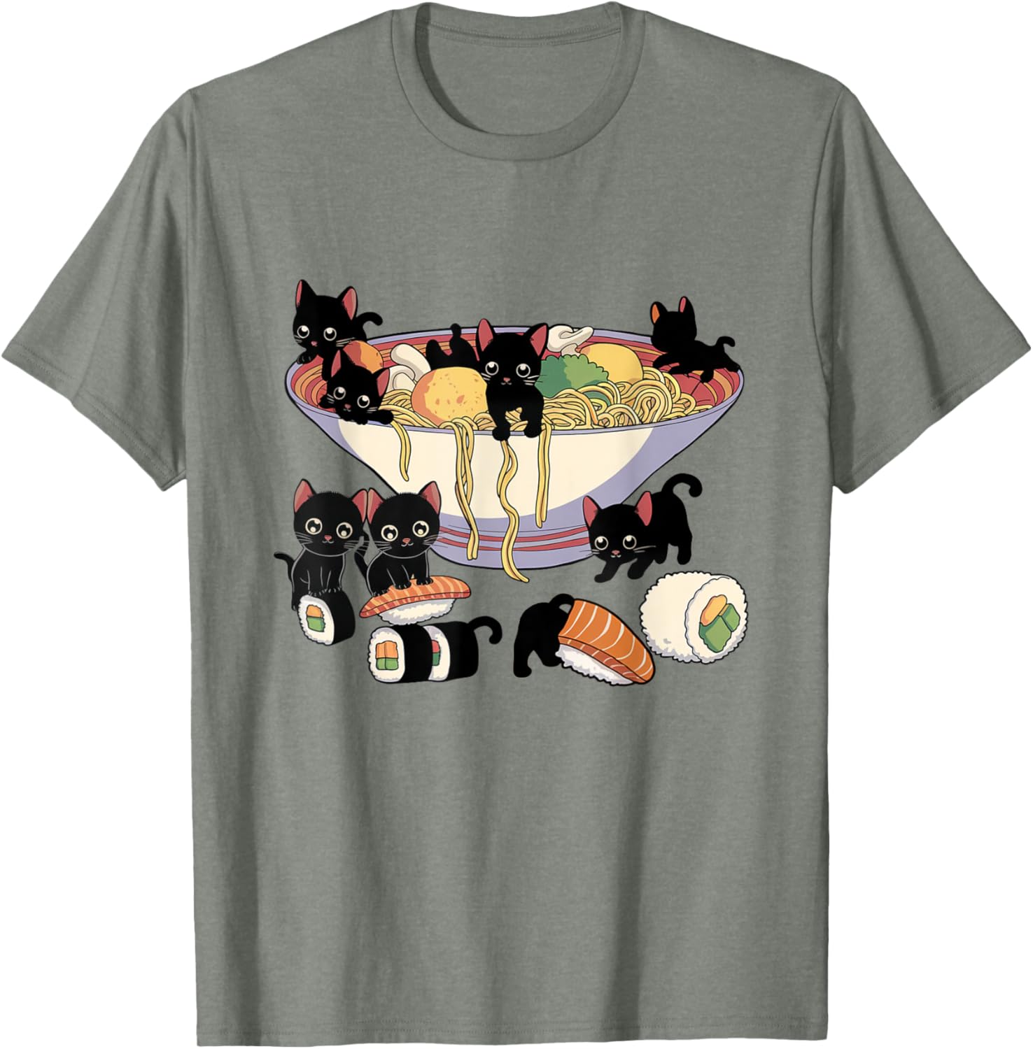Cute Cat Ramen Sushi T-Shirt for Anime Lovers and Cat Enthusiasts - 6
