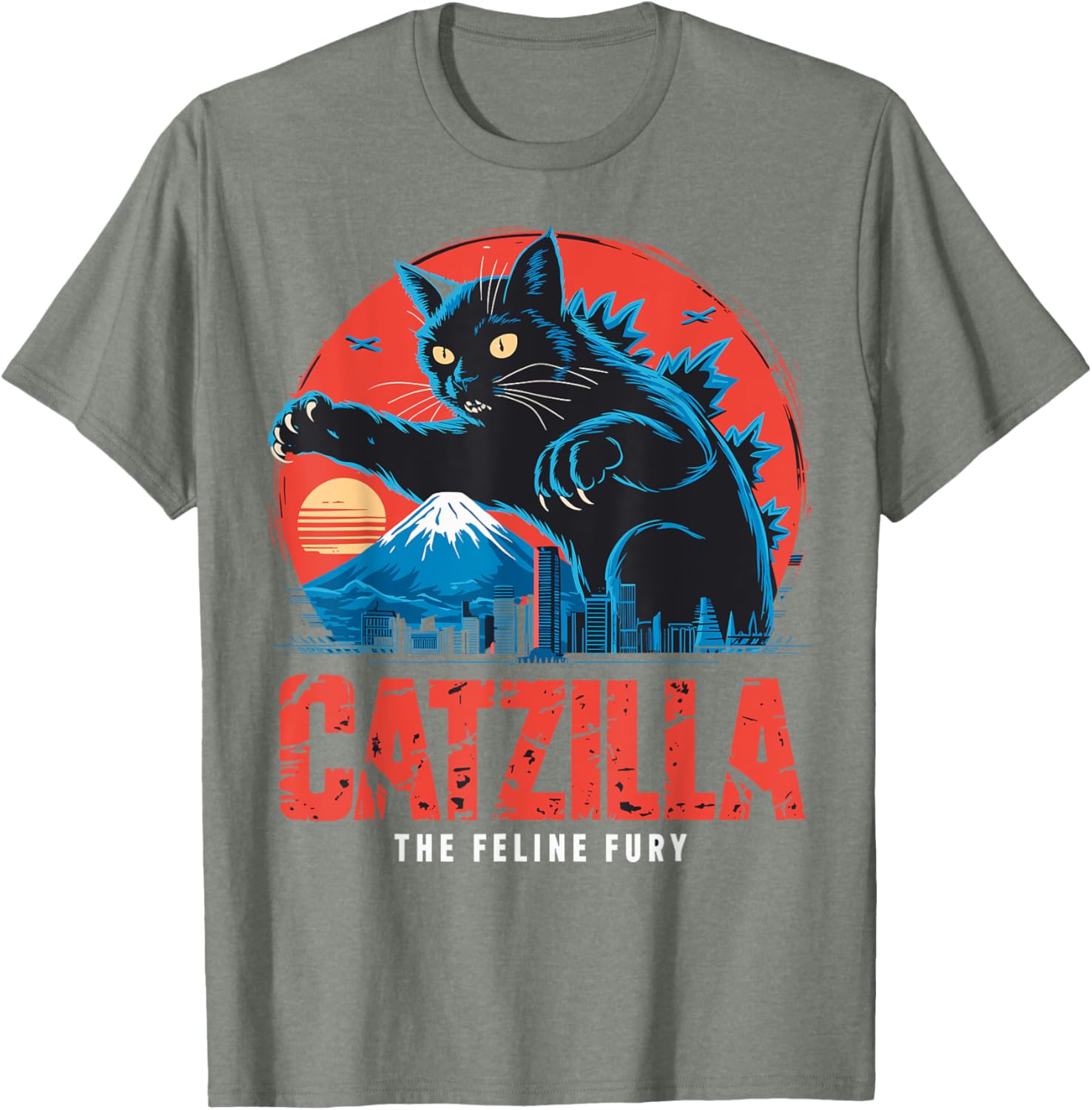 Catzilla Black Cat Vintage T-Shirt for Cat Lovers in Japan Style - 10