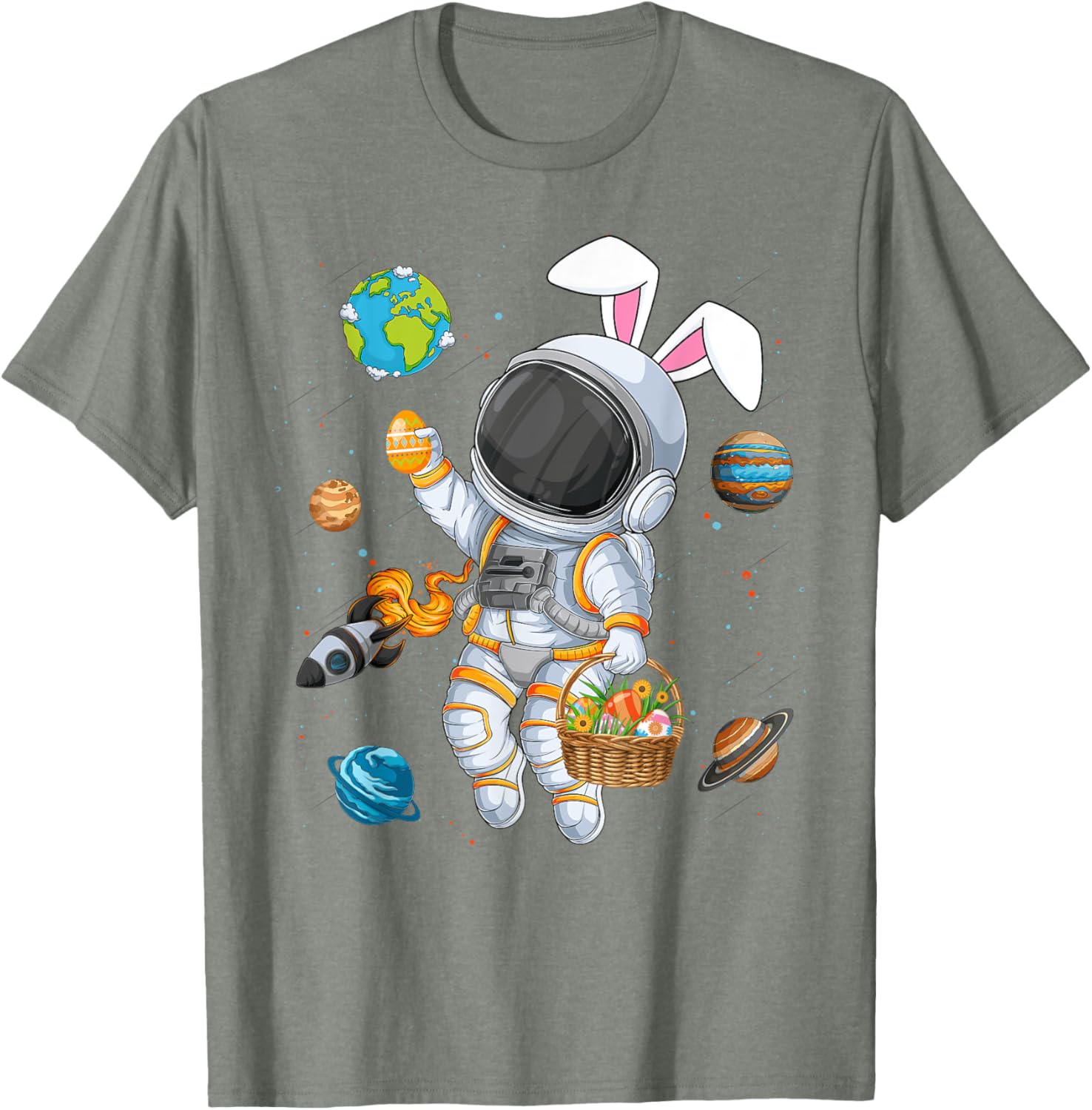 Funny Astronaut Bunny Ears Easter T-Shirt for Boys and Kids - 6