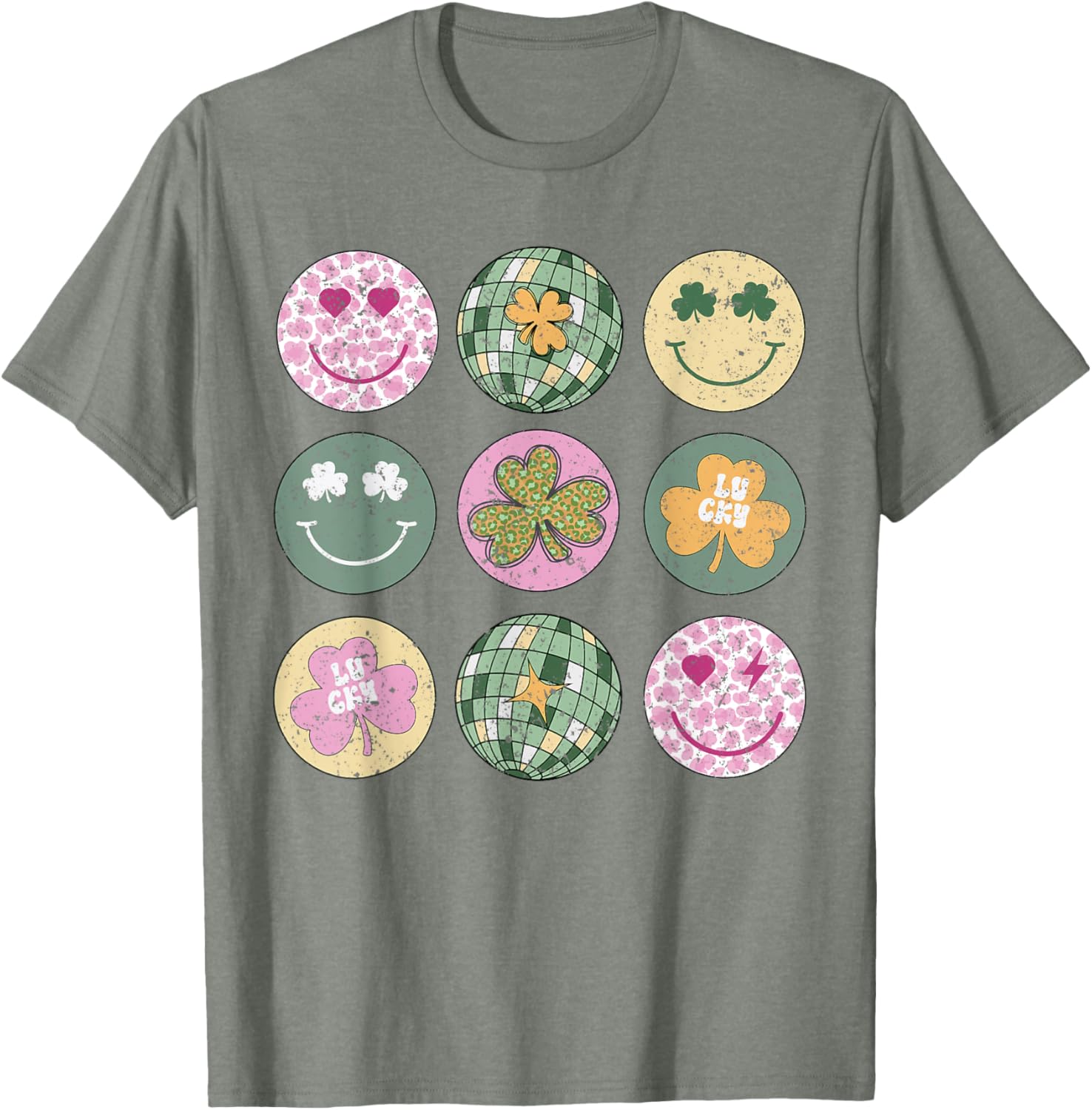 Shamrock Smile Face Disco Ball T-Shirt for Retro St Patricks Day Fun - 19