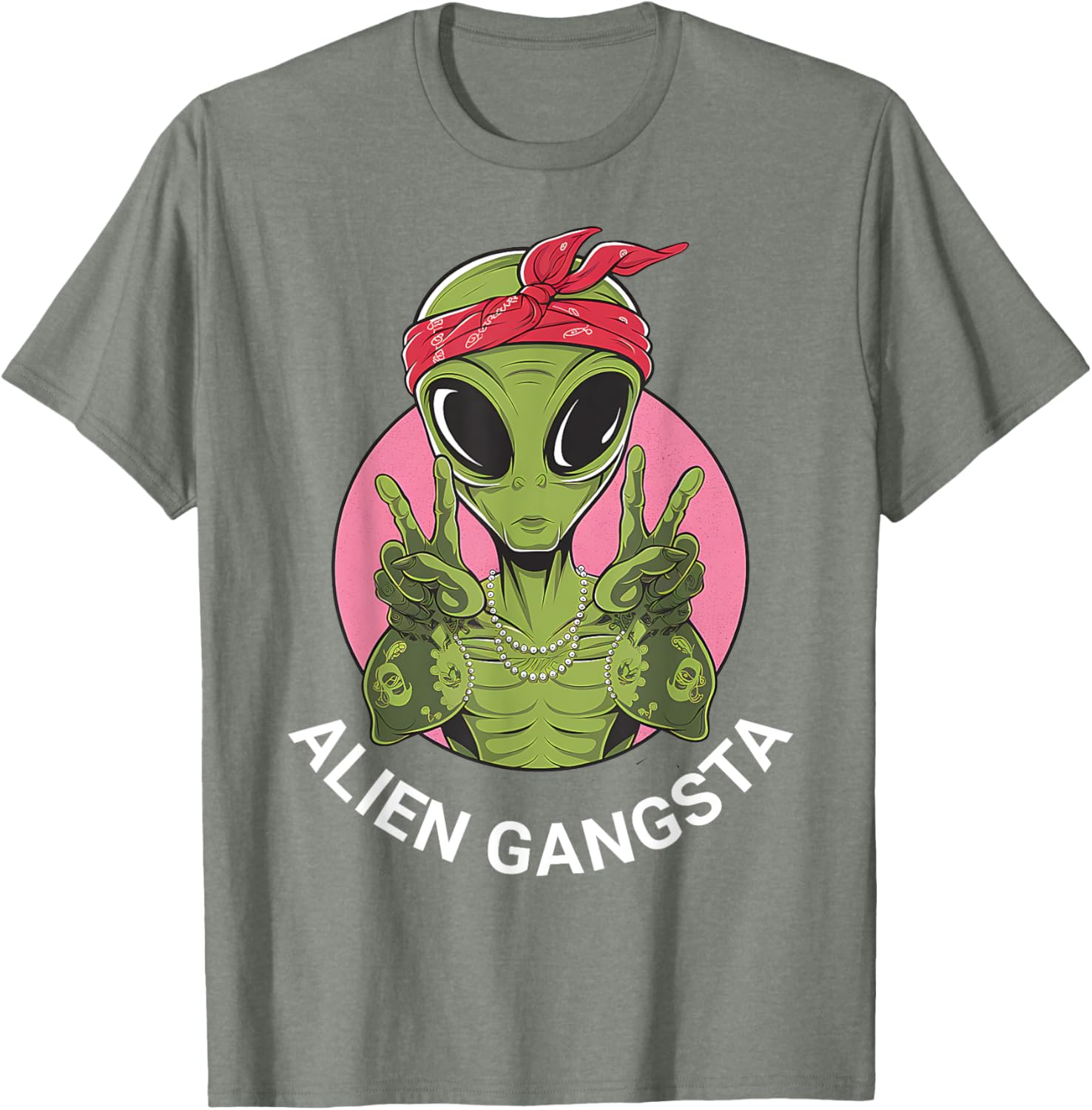 Funny Alien Gangsta T-Shirt for UFO Lovers - Men, Women, Kids Apparel - 3
