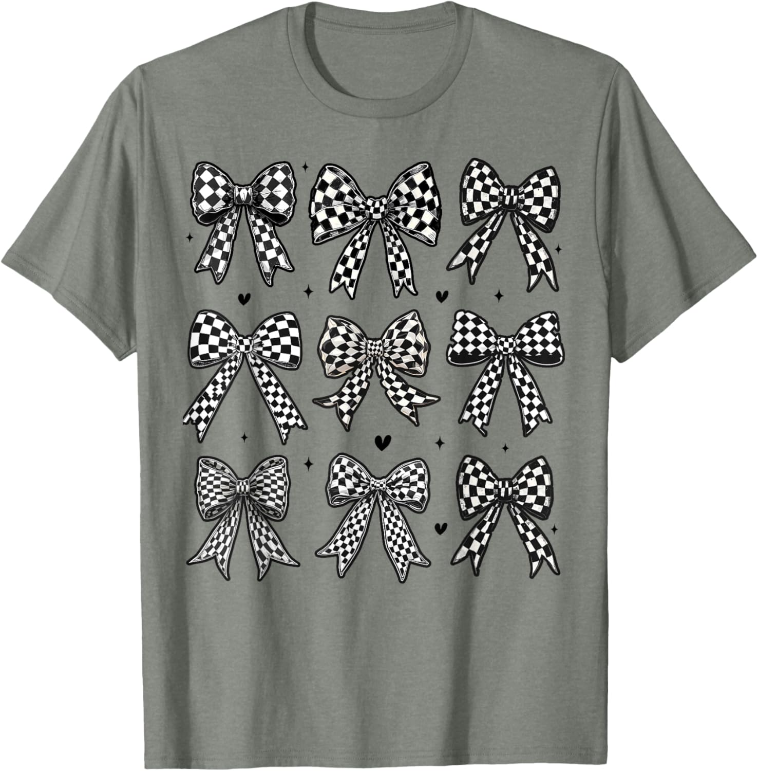 Checkered Bow Flag Racing T-Shirt for Women - Cute Coquette Style - 2