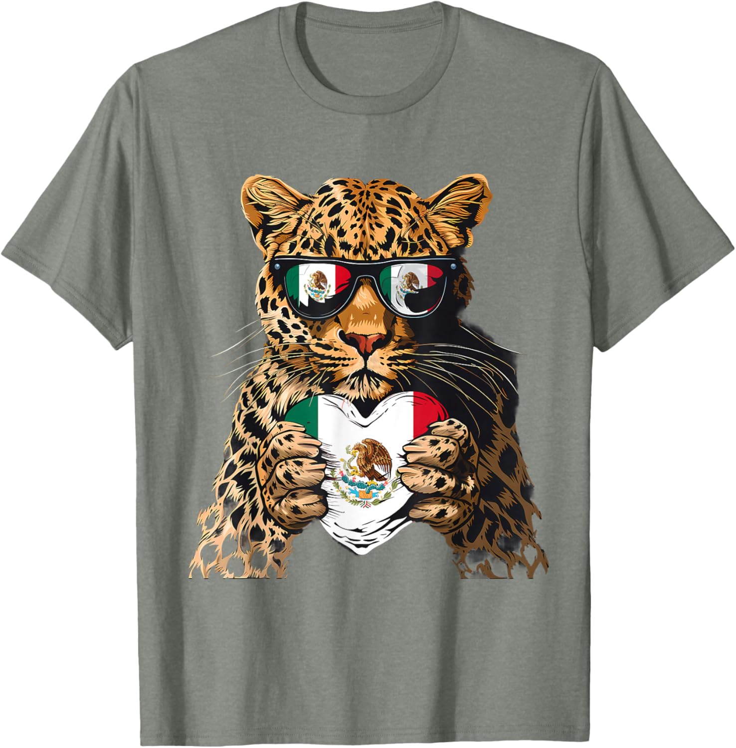 Mexico Flag Heart Leopard Sunglasses T-Shirt for Proud Mexican Roots - 20