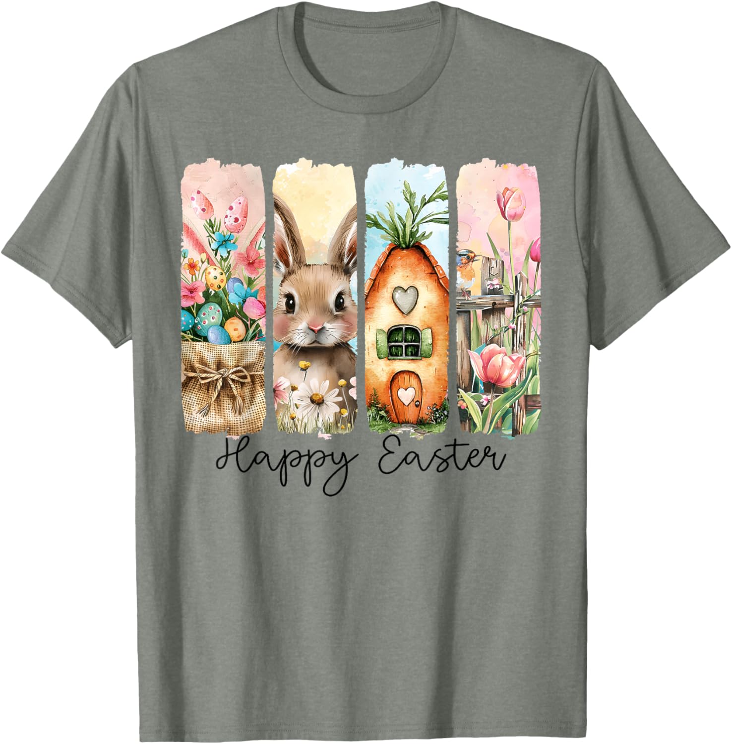 Retro Bunny Easter T-Shirt with Floral Eggs for Spring Celebrations - 17