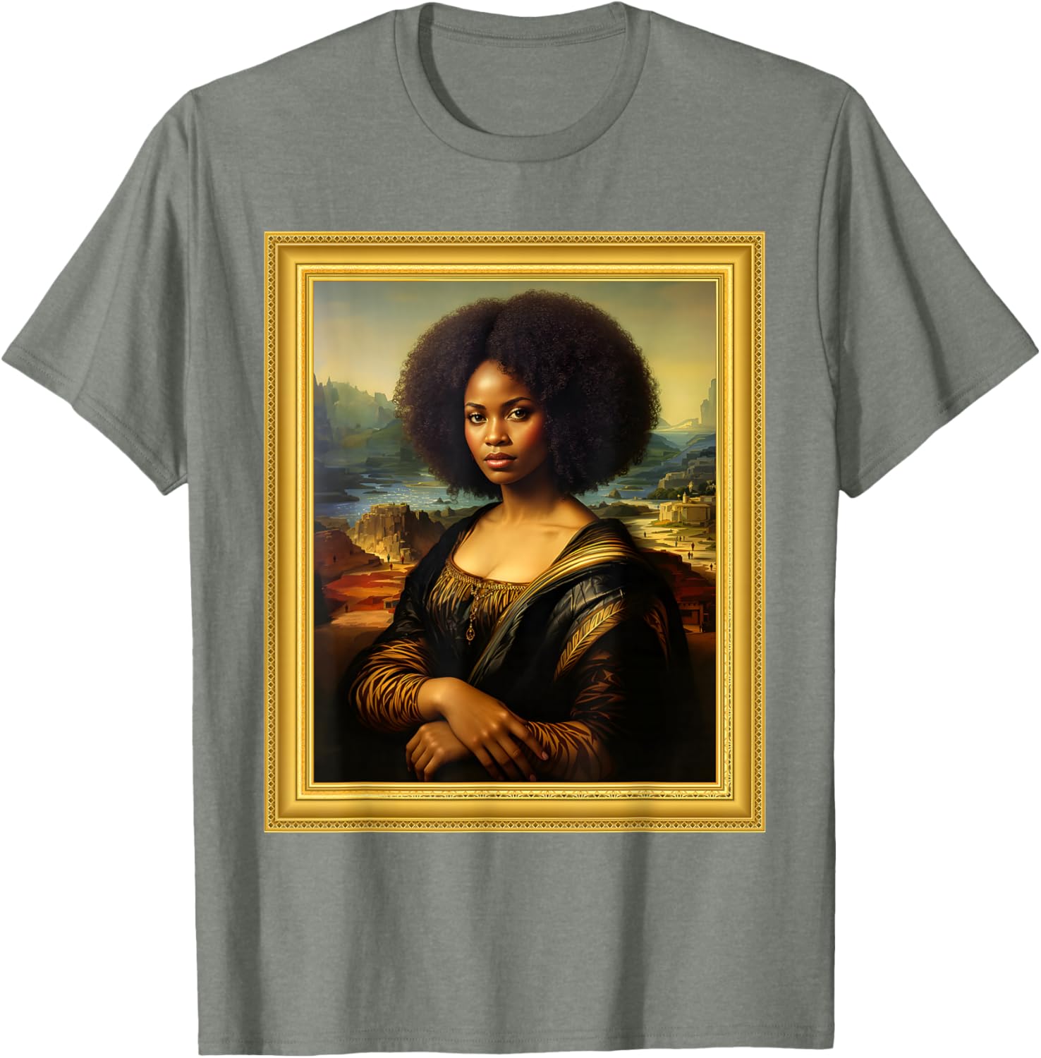 Black Mona Lisa Afro Queen T-Shirt for Black History Month Celebration - 5