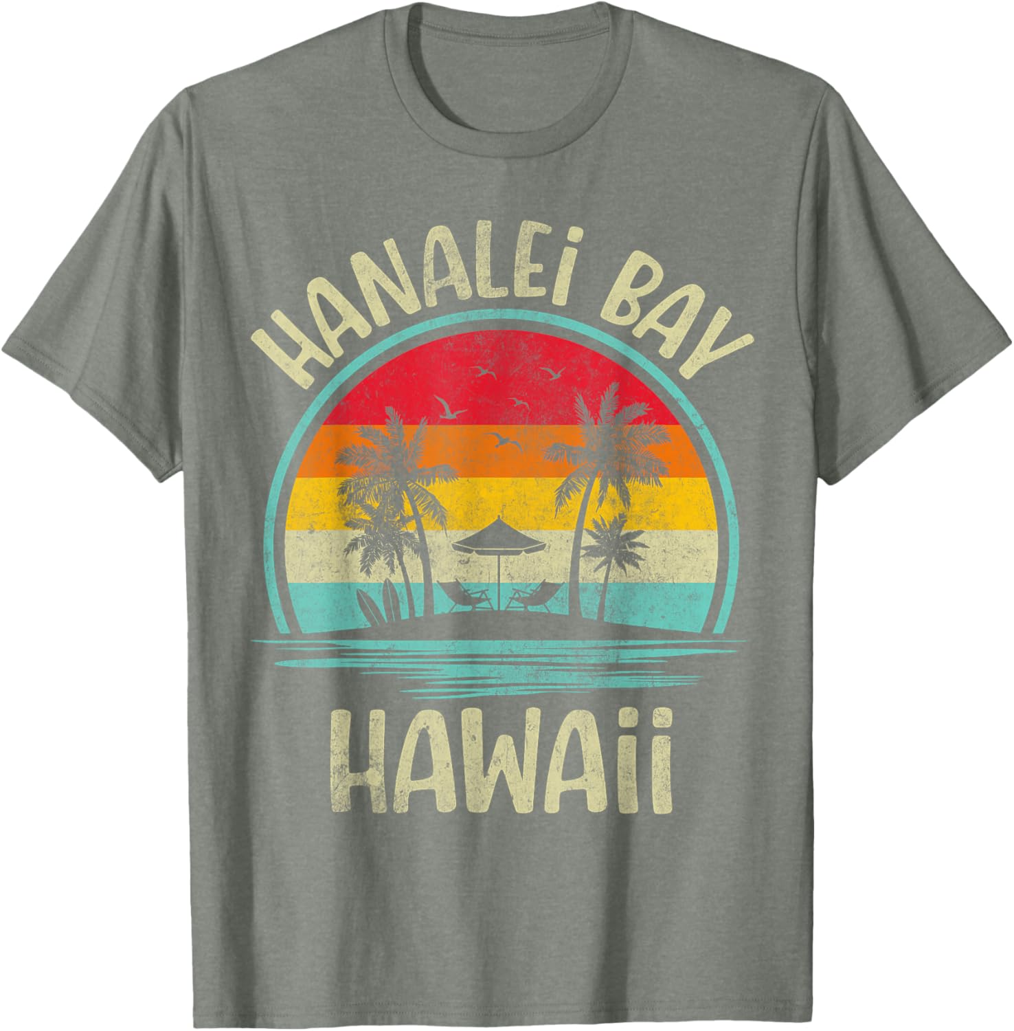 Hanalei Bay Beach Hawaii Palm Tree Family Summer Vacation T-Shirt - 1