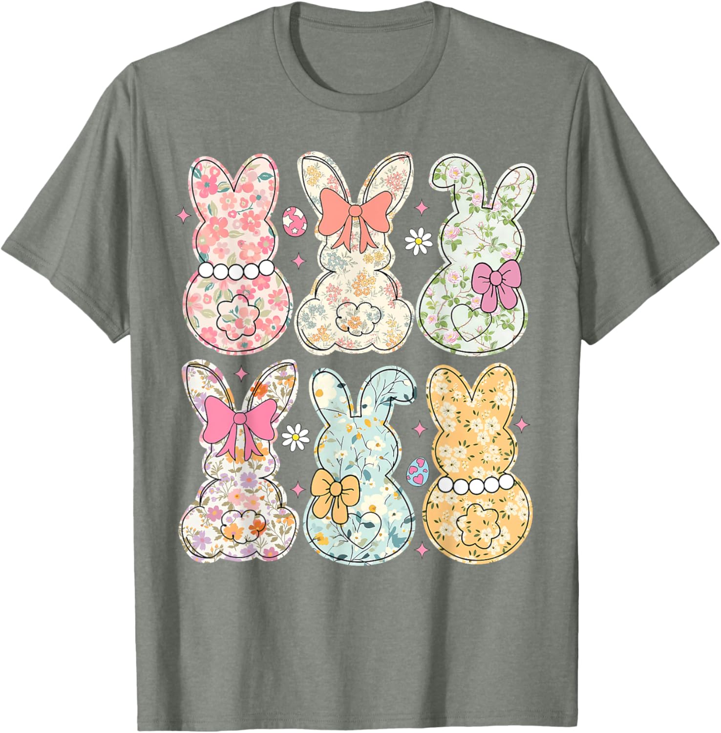 Coquette Bow Easter Bunny Retro Boho Flower T-Shirt for Women and Girls - 4