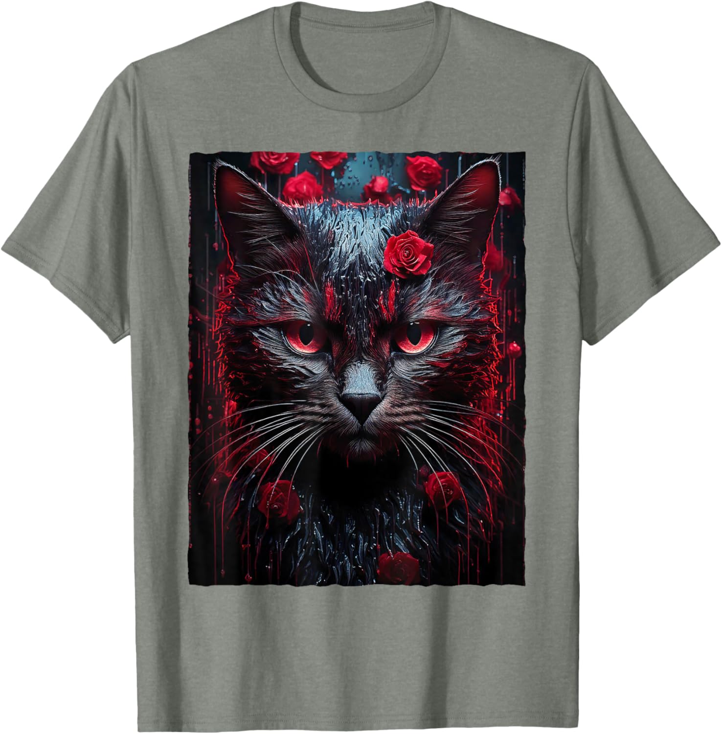 Black Cat with Red Roses T-Shirt for Men, Women, Girls, and Kids - 19