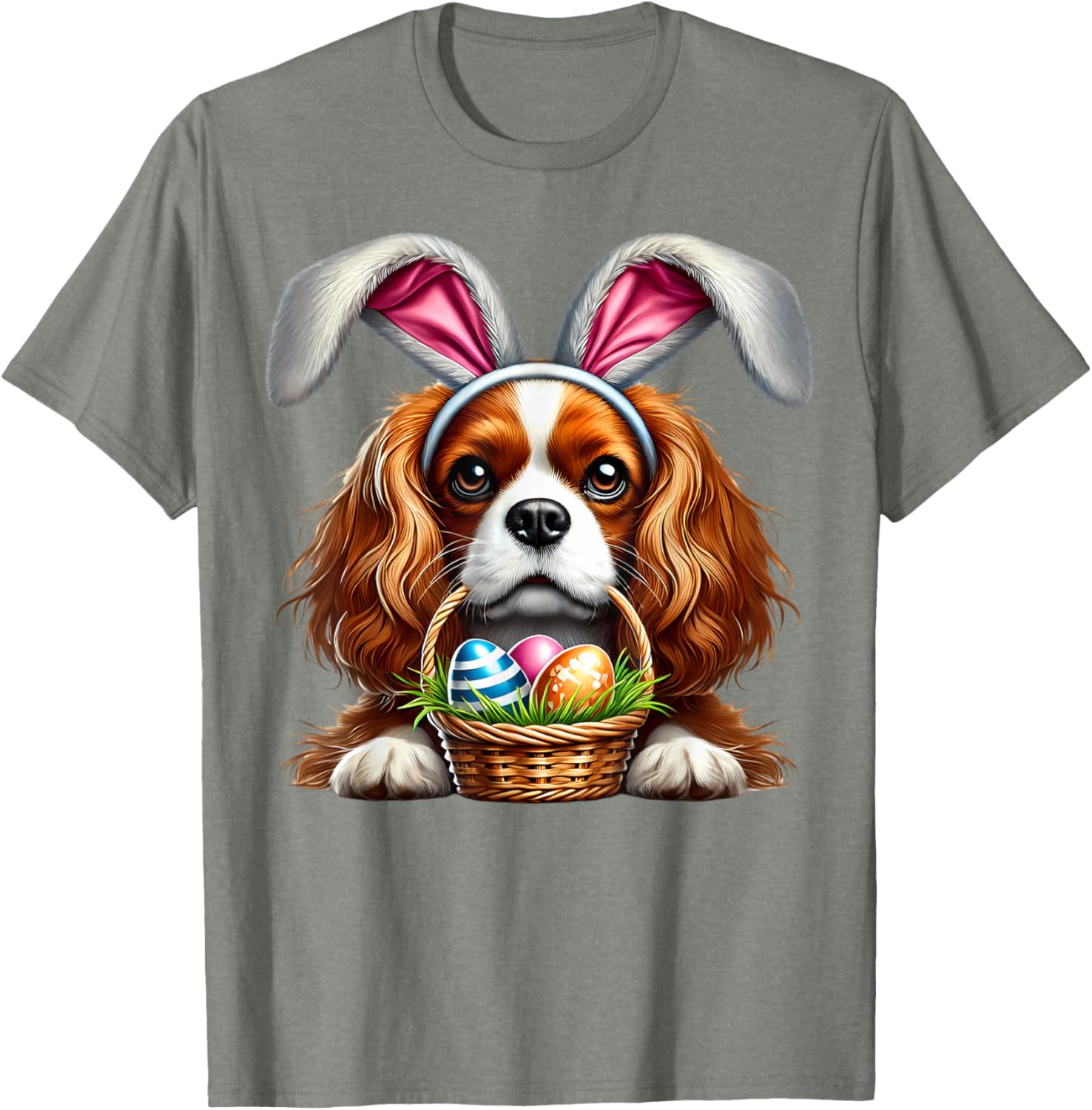 Cute Bunny Ear Cavalier King Charles Spaniel Easter Eggs T-Shirt - 28