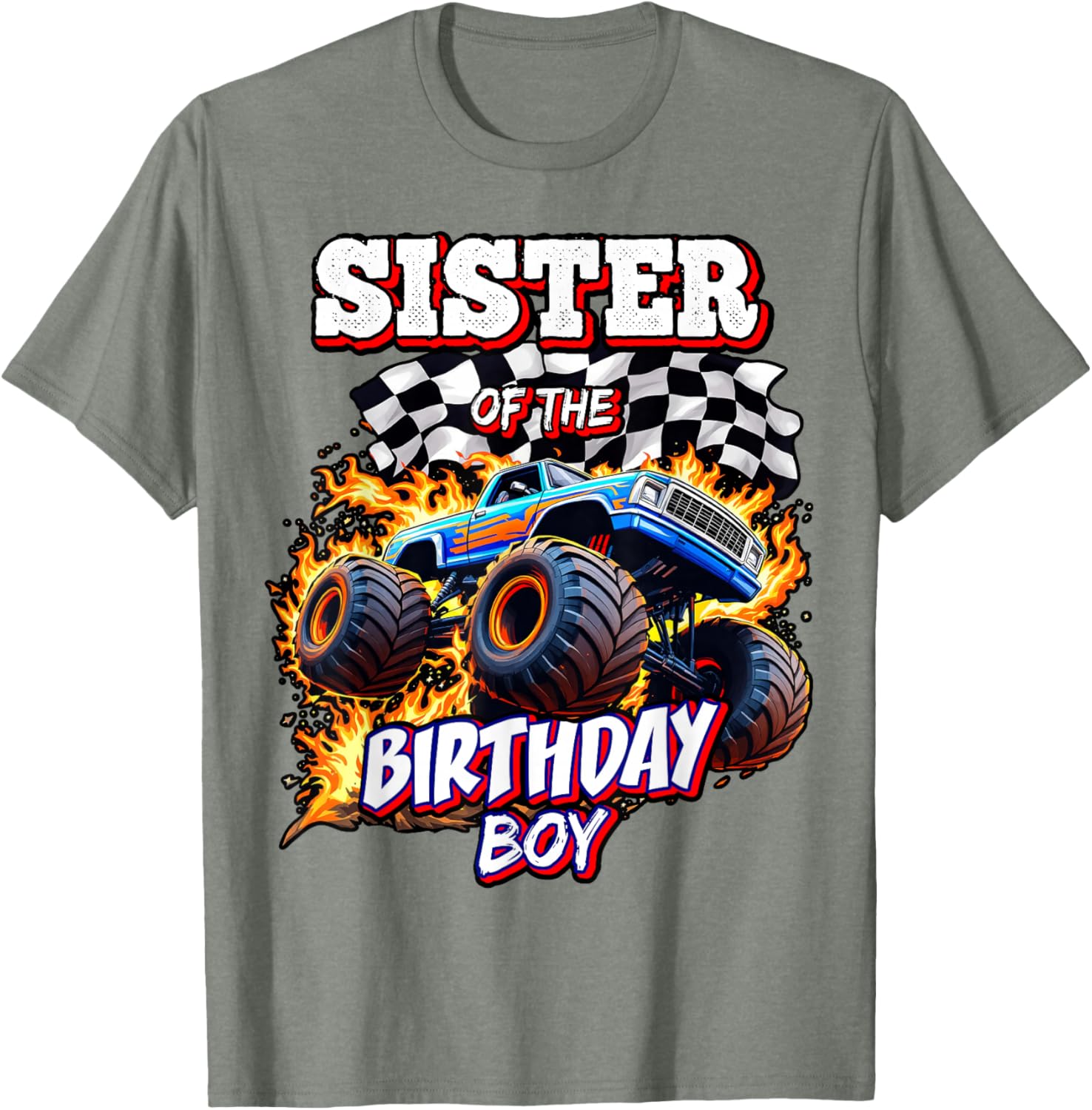 Sister of the Birthday Boy Monster Truck T-Shirt for Fun Celebrations - 9