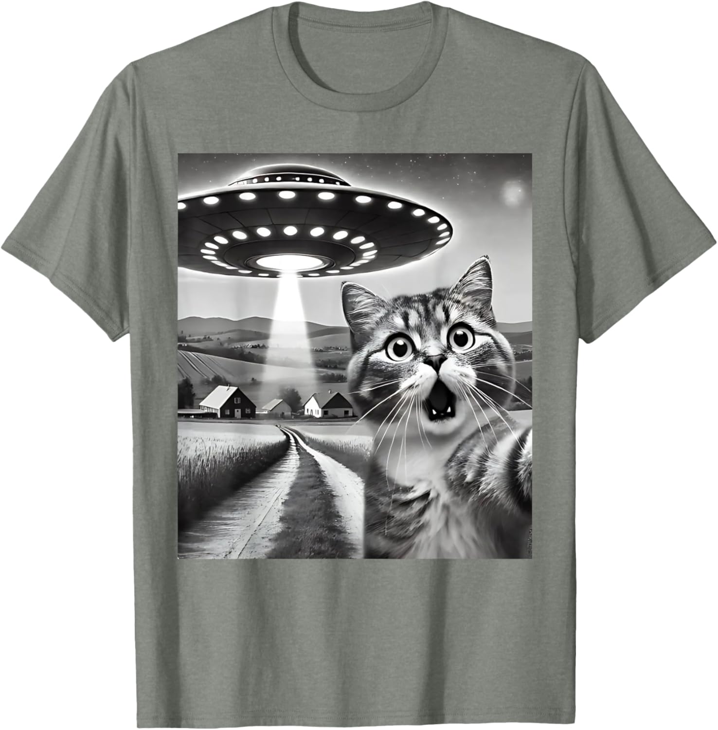 Funny Cat Selfie with Alien UFO T-Shirt for Men, Women, and Kids - 5