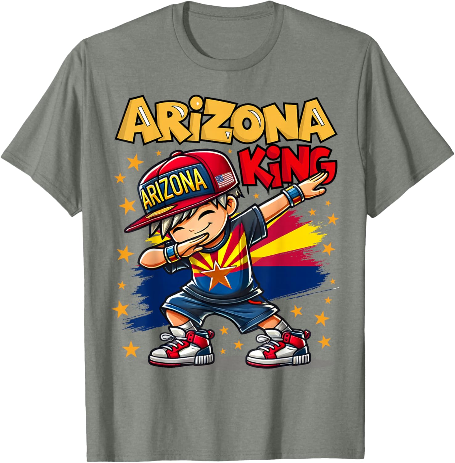 Cool Arizona King Dabbing Kids T-Shirt with Flag Design for Fun Fashion - 3