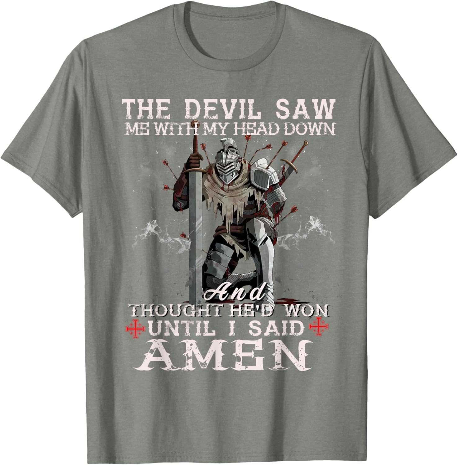 Knight Templar Christian Warrior T-Shirt with Powerful Amen Statement - 9