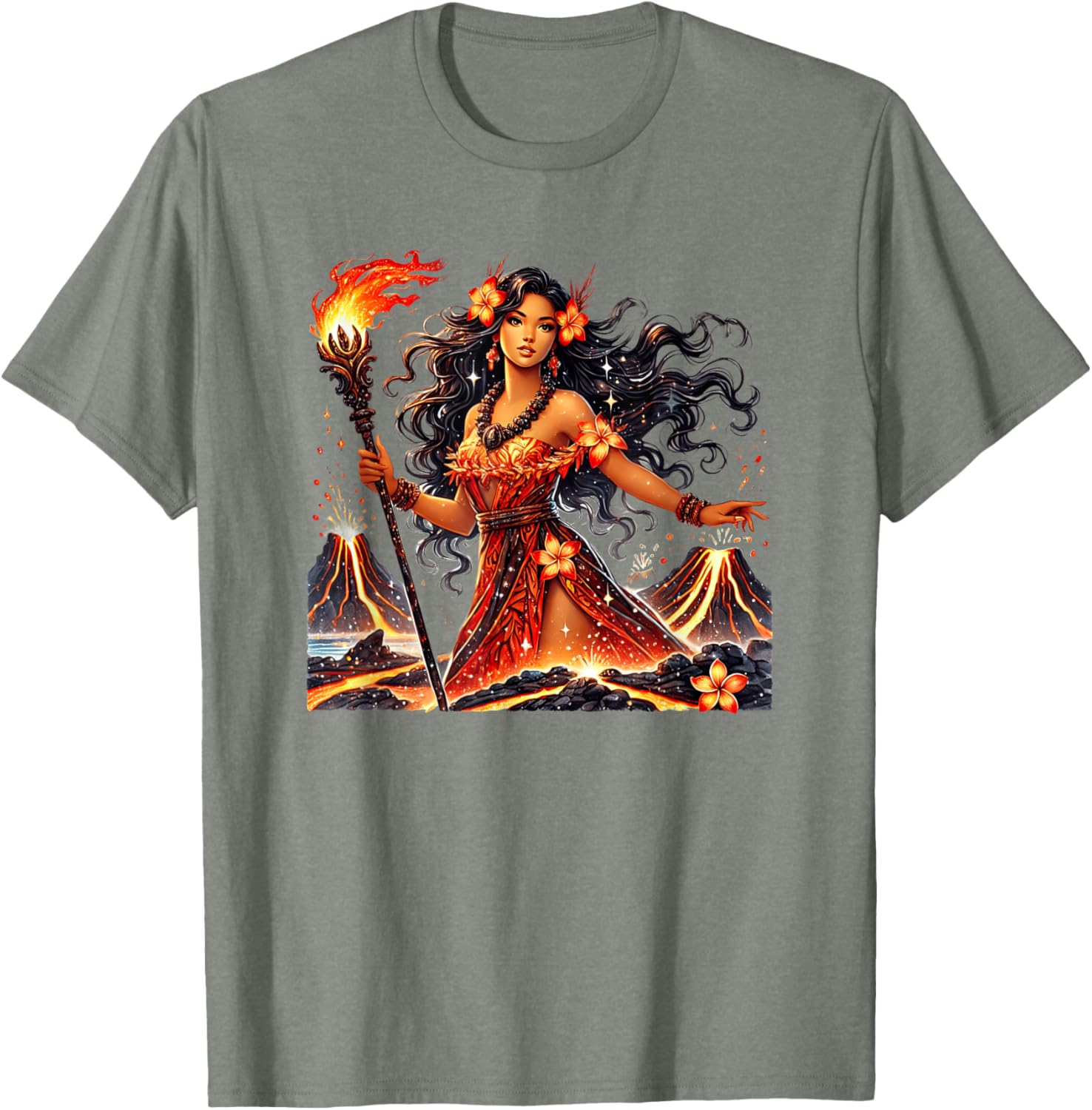 Hawaiian Goddess Pele Fire Transformation T-Shirt for Nature Lovers - 12