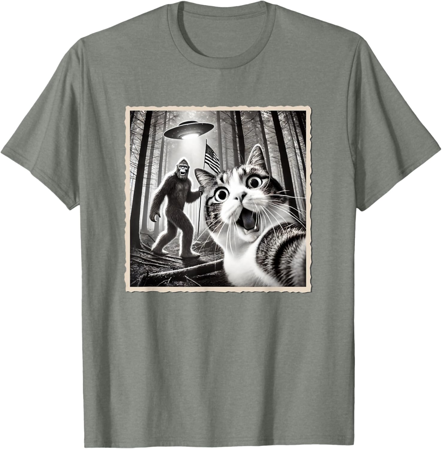 Funny Bigfoot Cat 4th of July American Flag T-Shirt for Patrotic Fun - 28