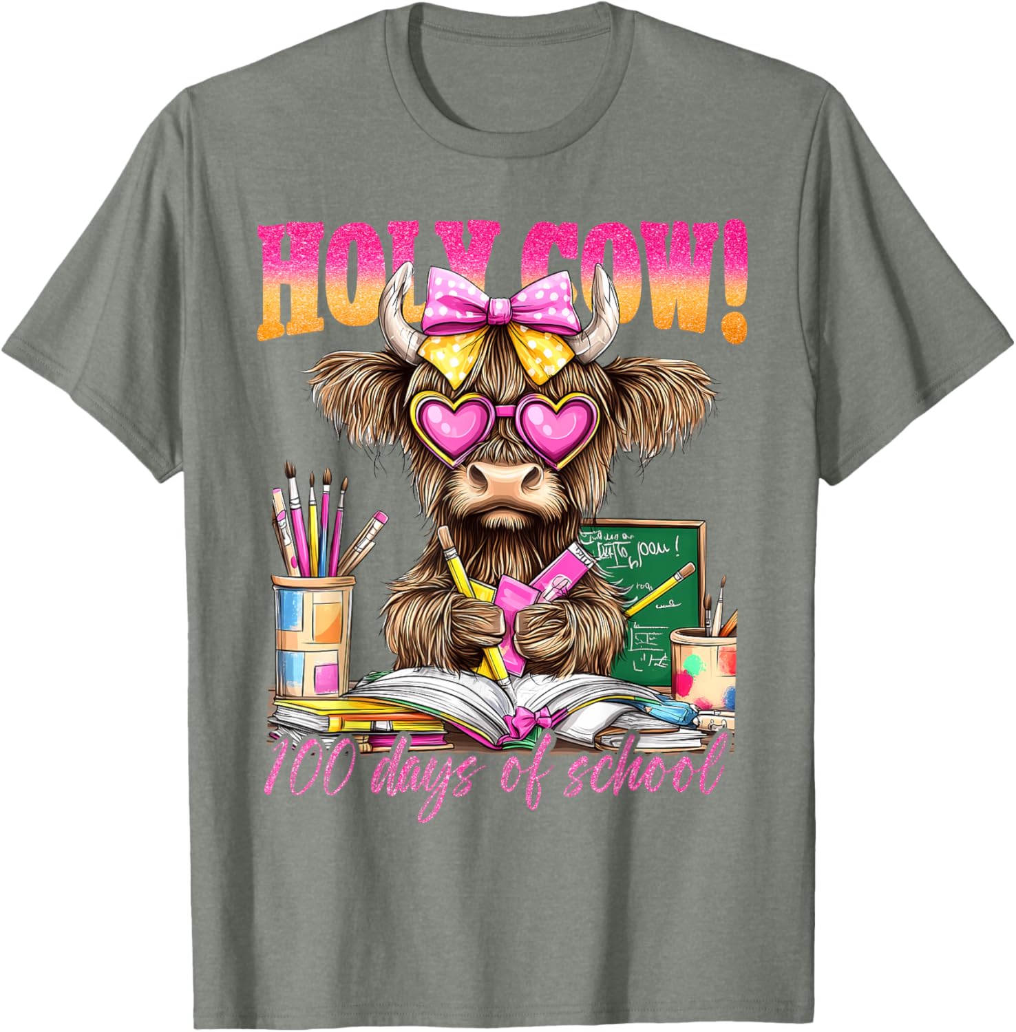 Cute Highland Cow 100 Days of School T-Shirt for Teachers and Kids - 20