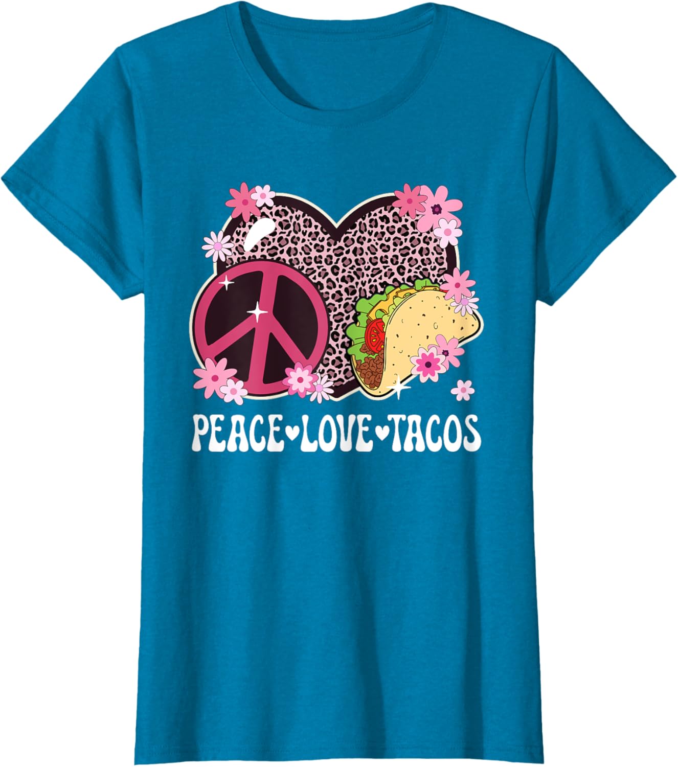 Peace Love Tacos Leopard Print Taco Tuesday T-Shirt for Women - 8