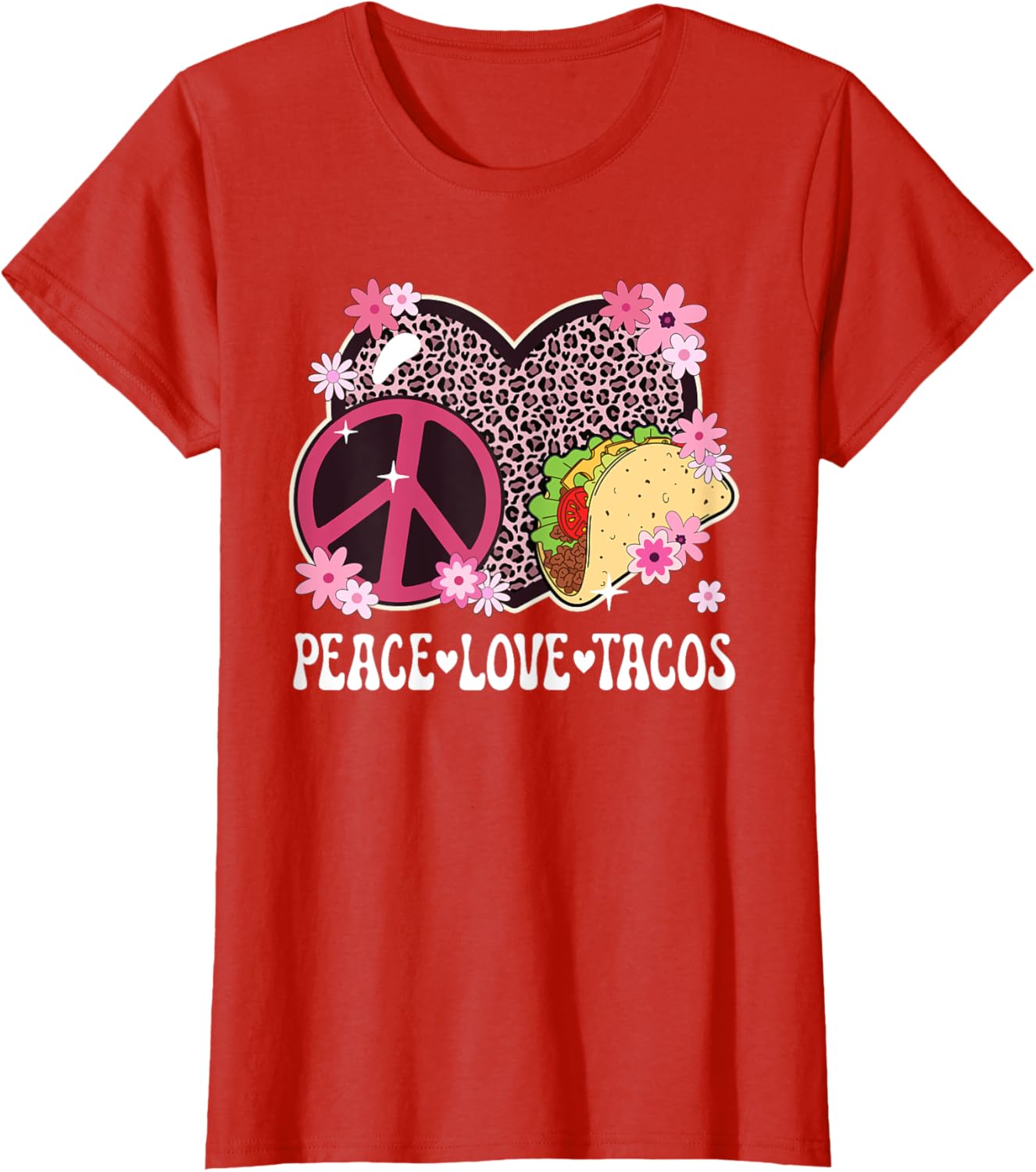 Peace Love Tacos Leopard Print Taco Tuesday T-Shirt for Women - 16