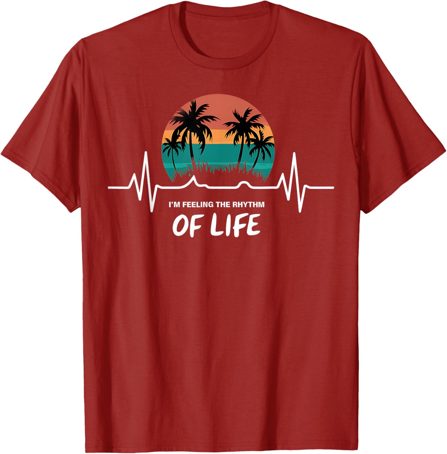 Palm Tree Sunset Heartbeat T-Shirt - Embrace the Rhythm of Life - 14