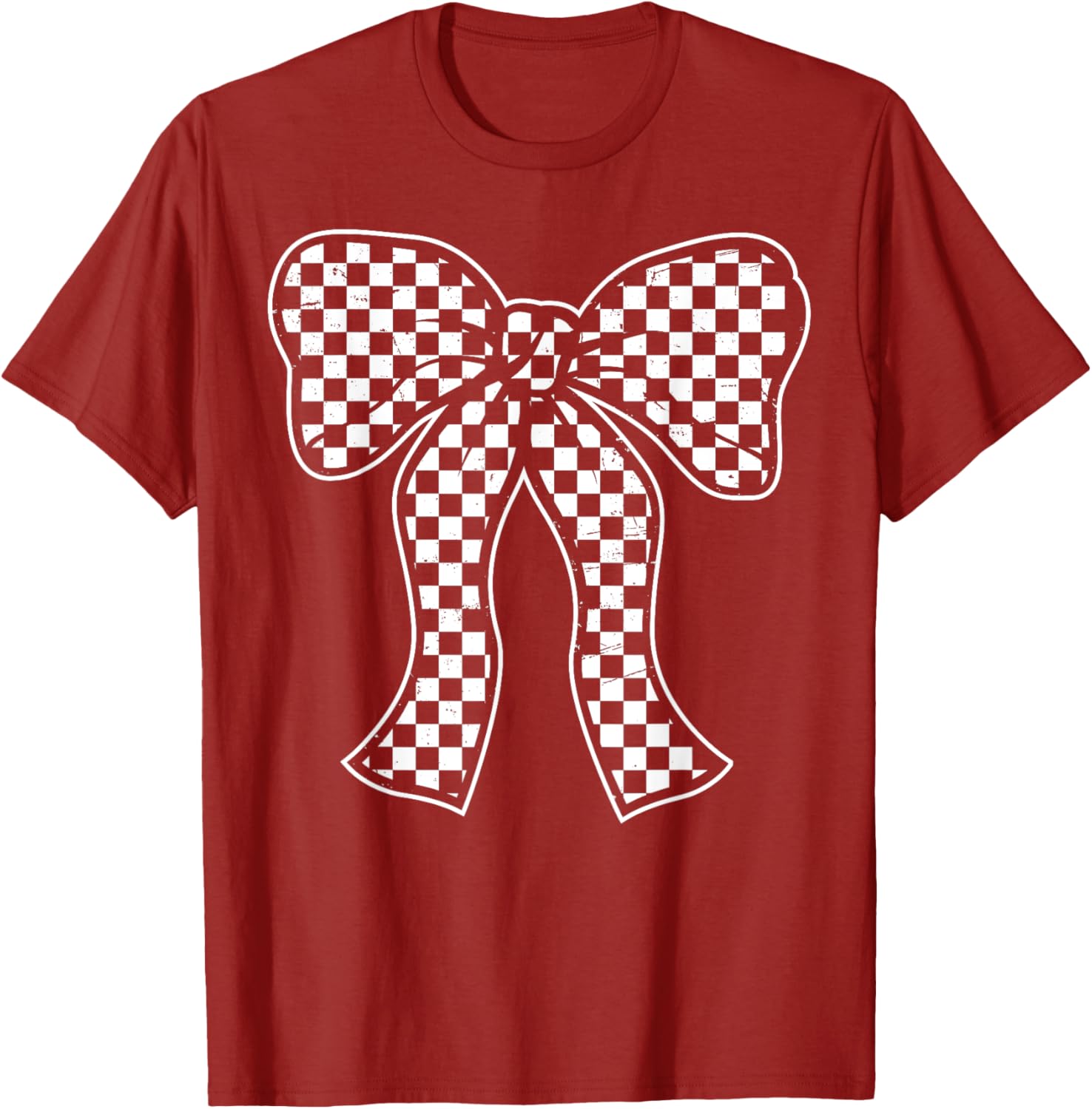 Cute Checkered Bow Flag T-Shirt for Women - Race Car Racing Style - 21