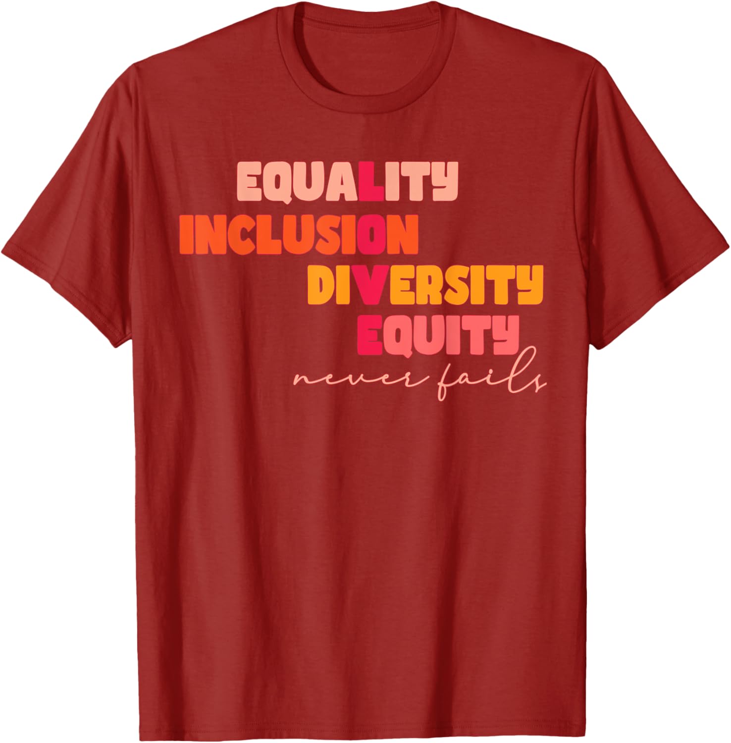 Equality Inclusion Diversity Equity Love Never Fails Teacher T-Shirt - 14