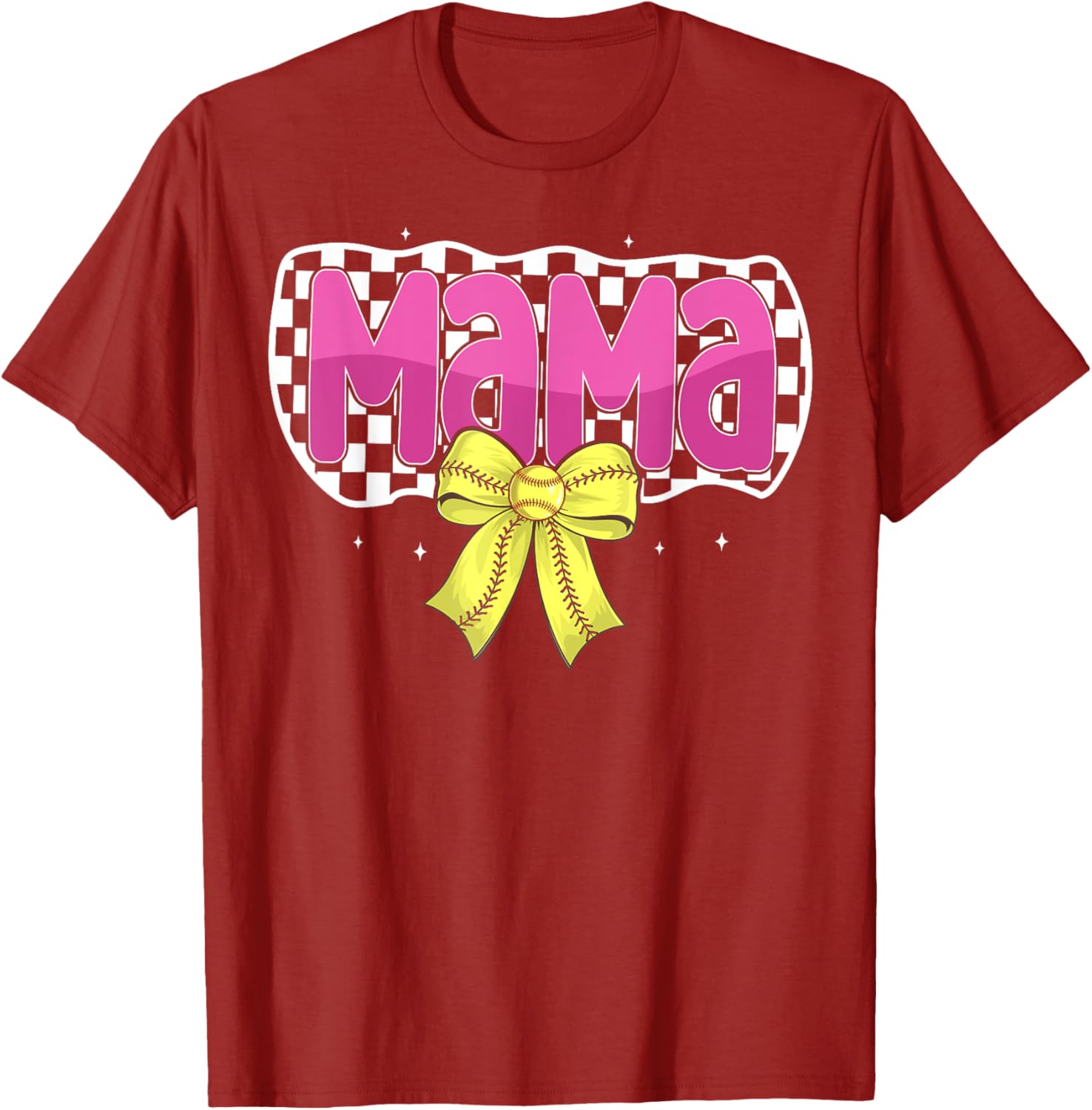 Softball Mom Coquette Bow Checkered Sport T-Shirt for Proud Mama - 4