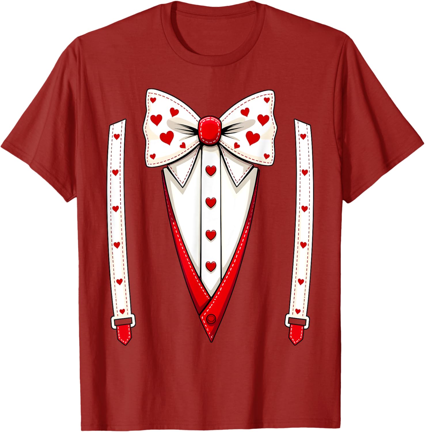 Hearts Bow Tie Suspenders Valentine Costume Kids T-Shirt for Boys - 3