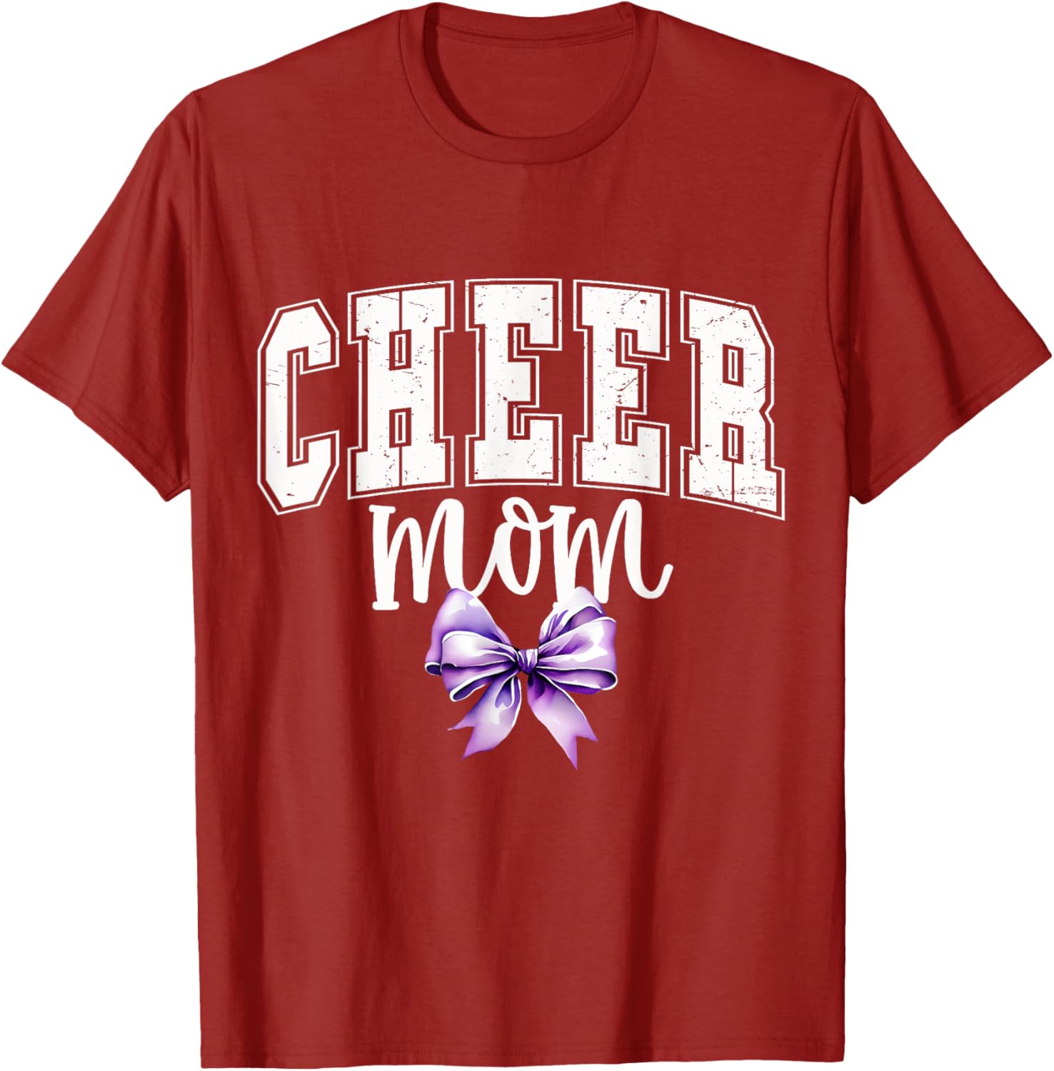Cheer MOM Coquette Purple Bow Cheerleader T-Shirt for Supportive Moms - 28