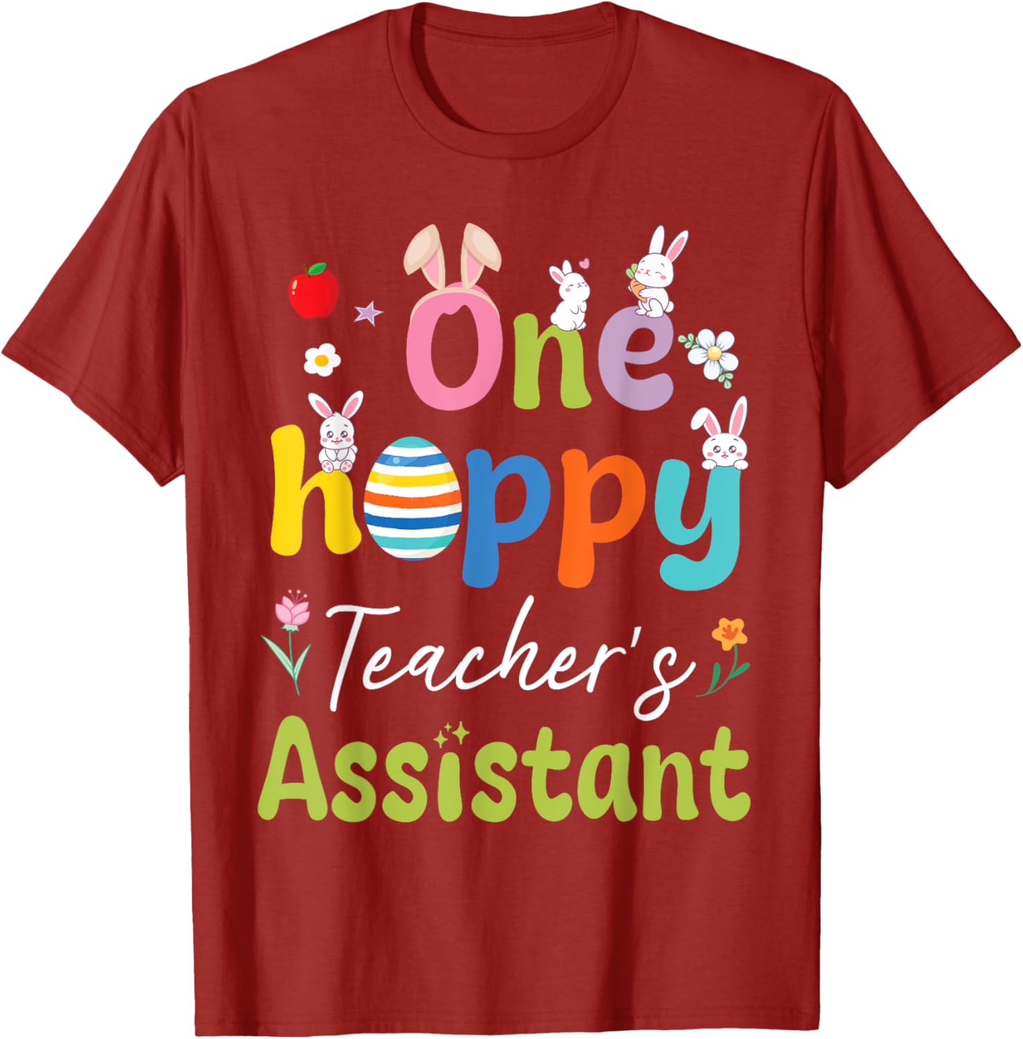 Hoppy Teacher's Assistant T-Shirt with Bunnies, Easter Eggs, and Flowers - 7