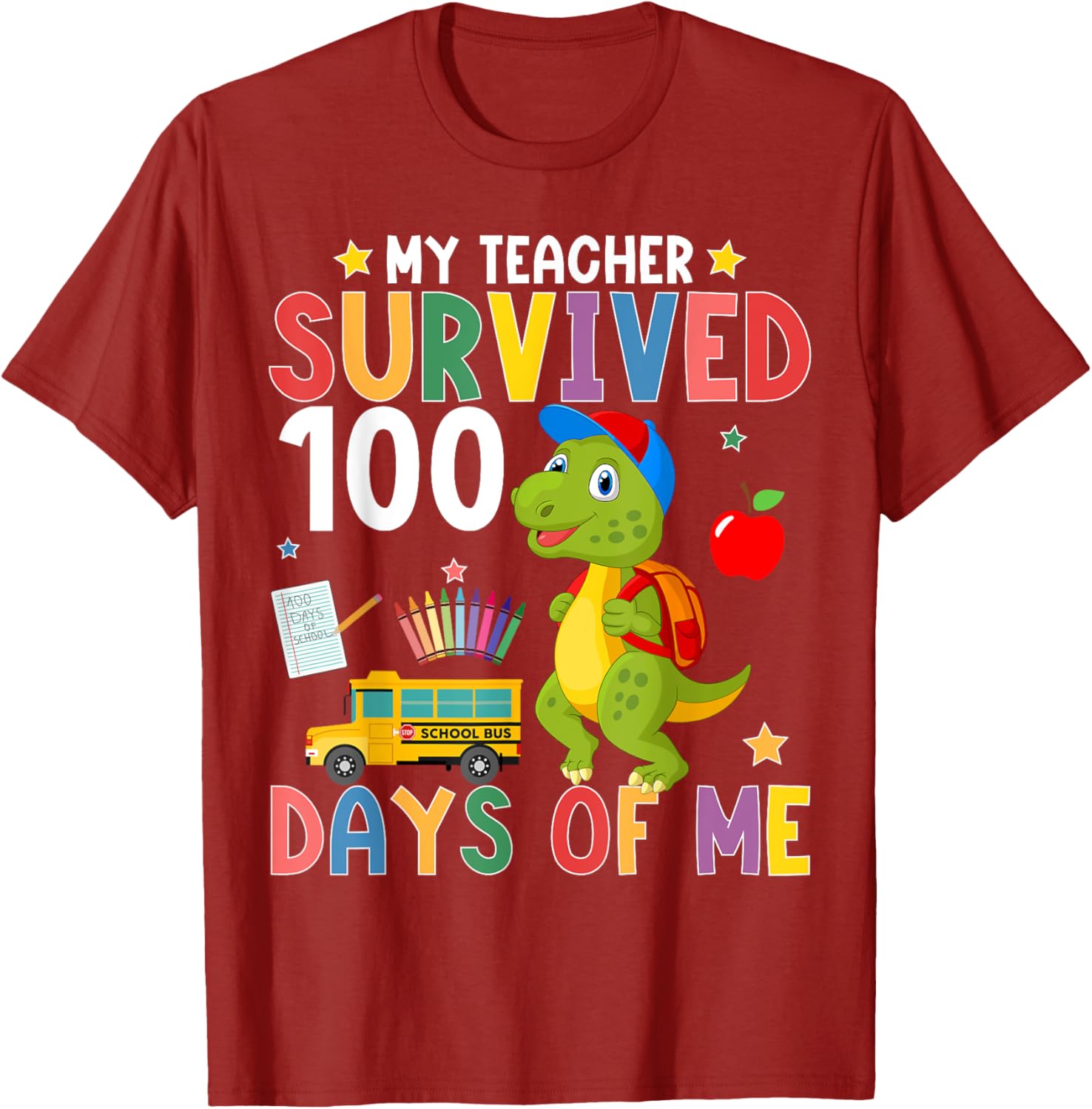 My Teacher Survived 100 Days Dino T-Shirt for 100th Day of School - 17