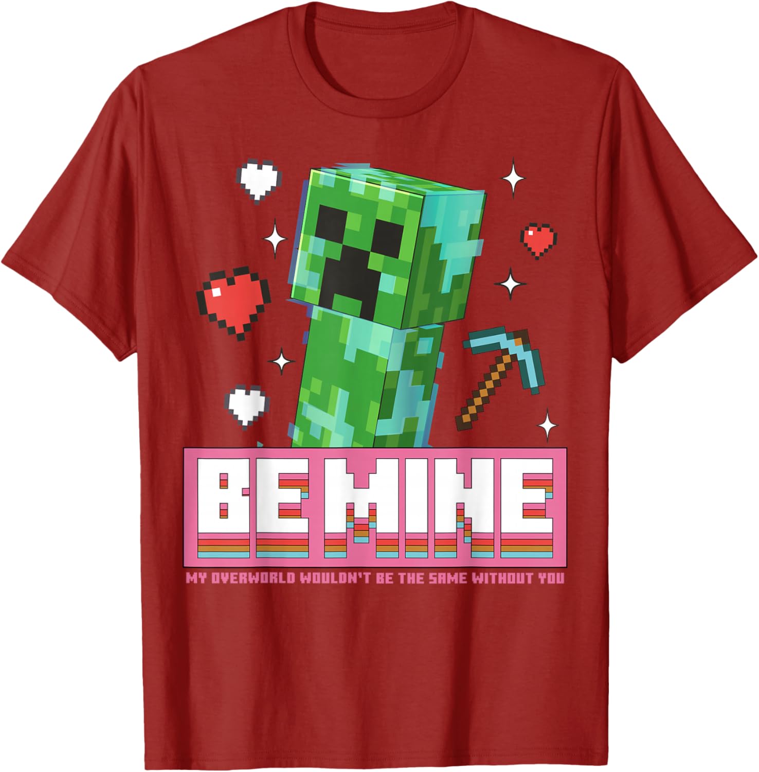Minecraft Be Mine Valentine's Day Creeper Art T-Shirt for Gamers - 5