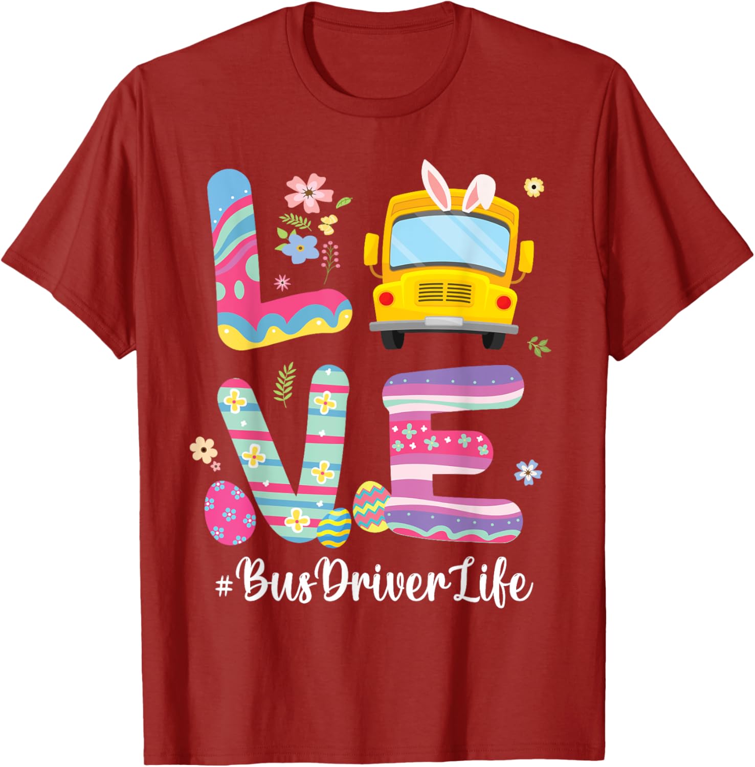 Bus Bunny Flowers Easter Eggs T-Shirt for Fun School Bus Drivers - 2