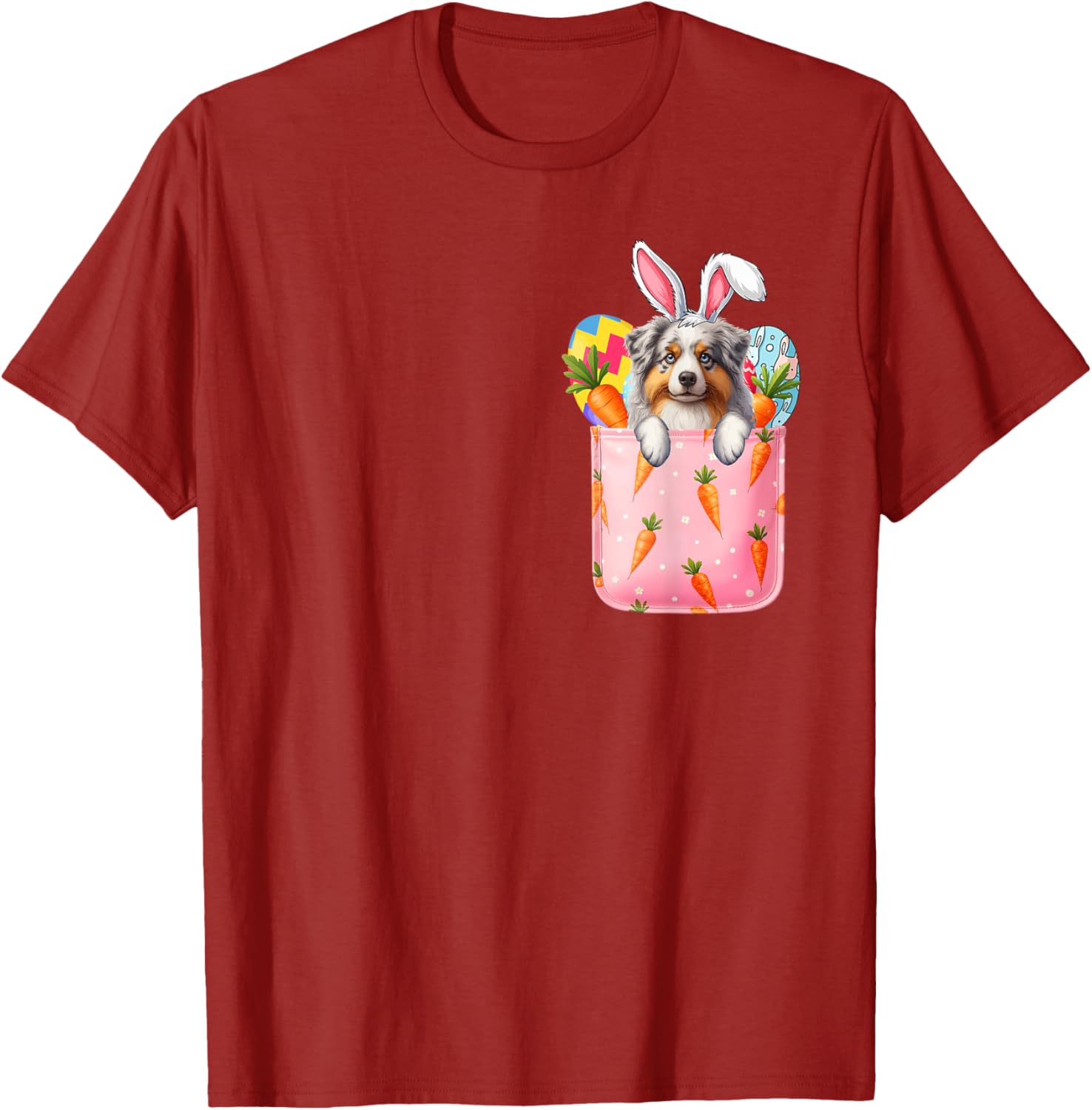 Easter Bunny Australian Shepherd Carrots Pocket T-Shirt for Pet Lovers - 12