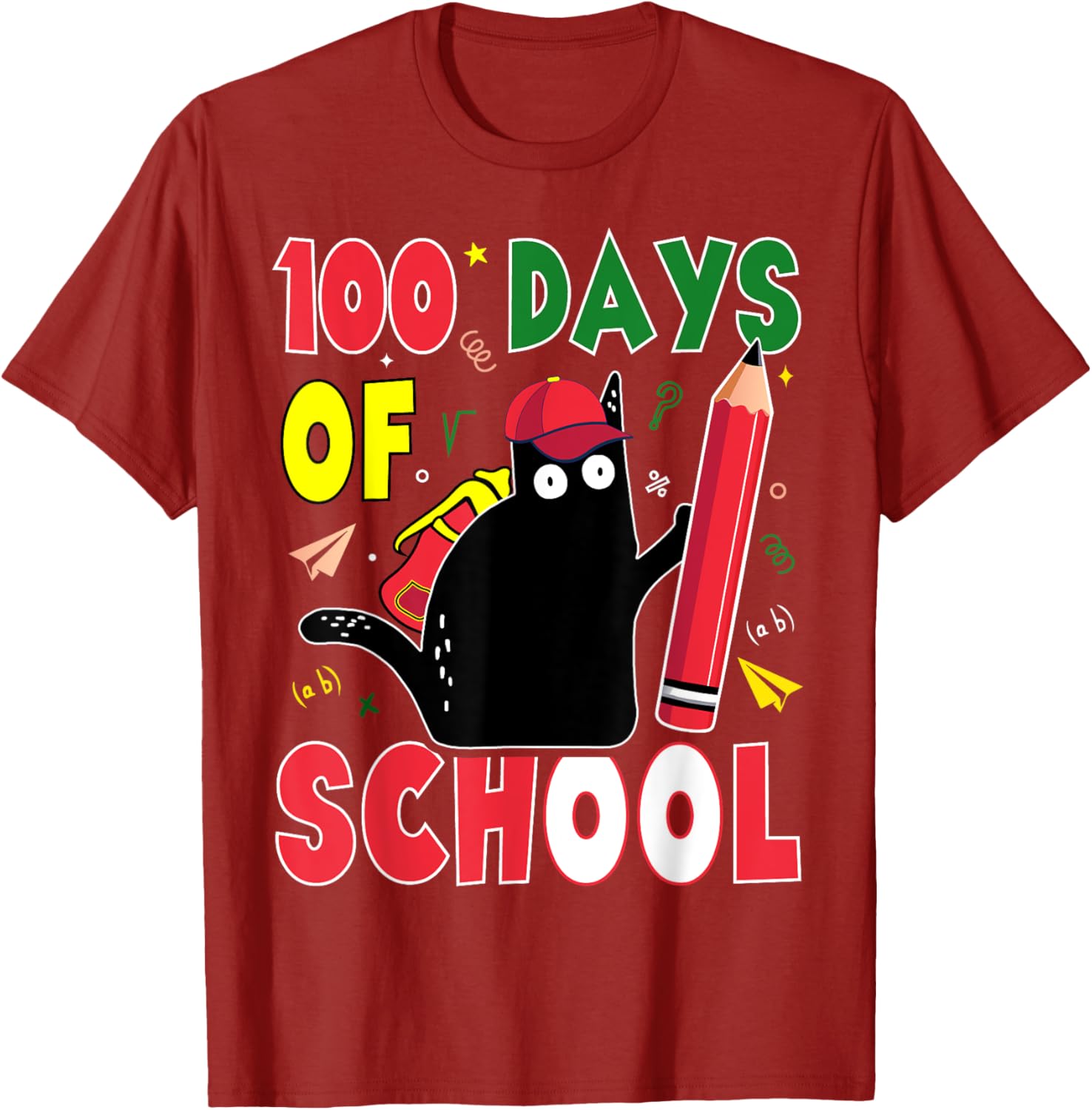 Funny Cat 100 Days of School T-Shirt for Kids and Adults - 14