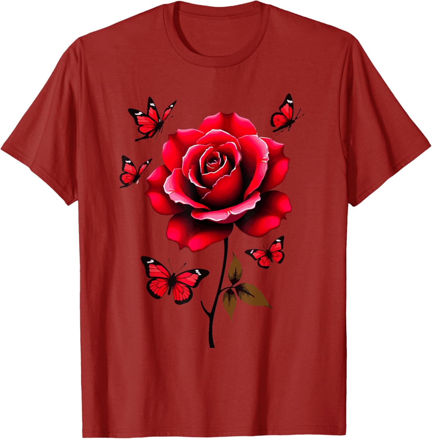 Red Rose and Butterflies Floral Spring T-Shirt for Aesthetic Lovers - 18
