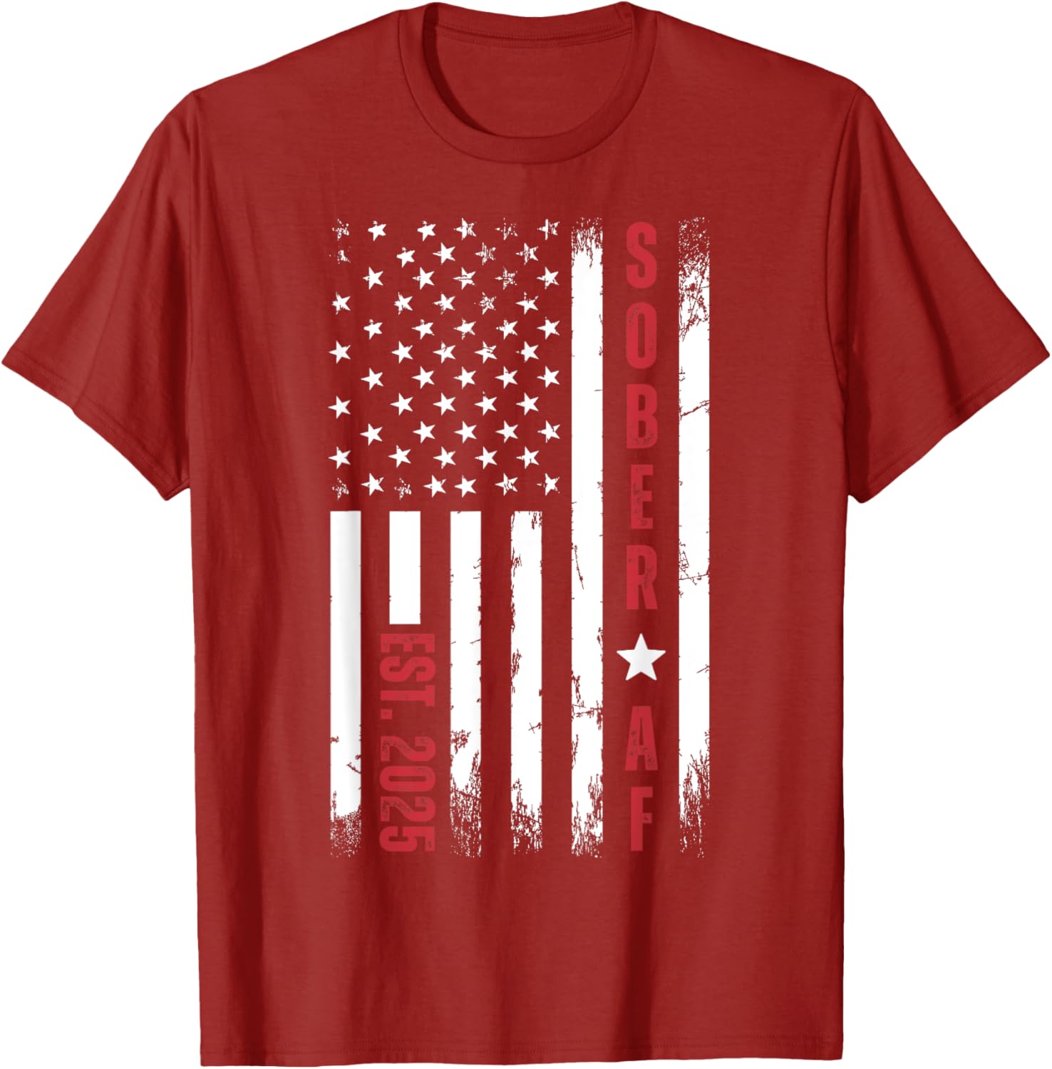 Sober AF US Flag T-Shirt for Supporters of Sobriety and Recovery - 5